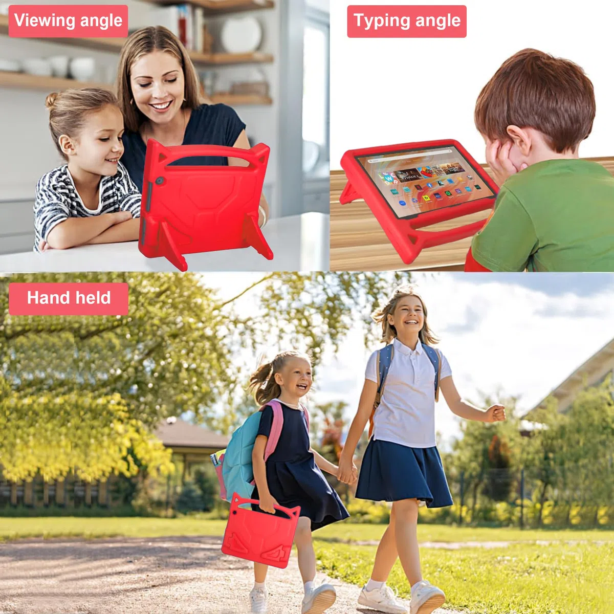 Etui dziecięce na tablet HD1 0 (13./11. generacji, wersja z 2023/2021) - SHREBORN lekkie, odporne na wstrząsy etui z uroczym kotem, stojak, do tabletu dla dzieci HD, 25.6 cm, niekompatybilne z iPadem