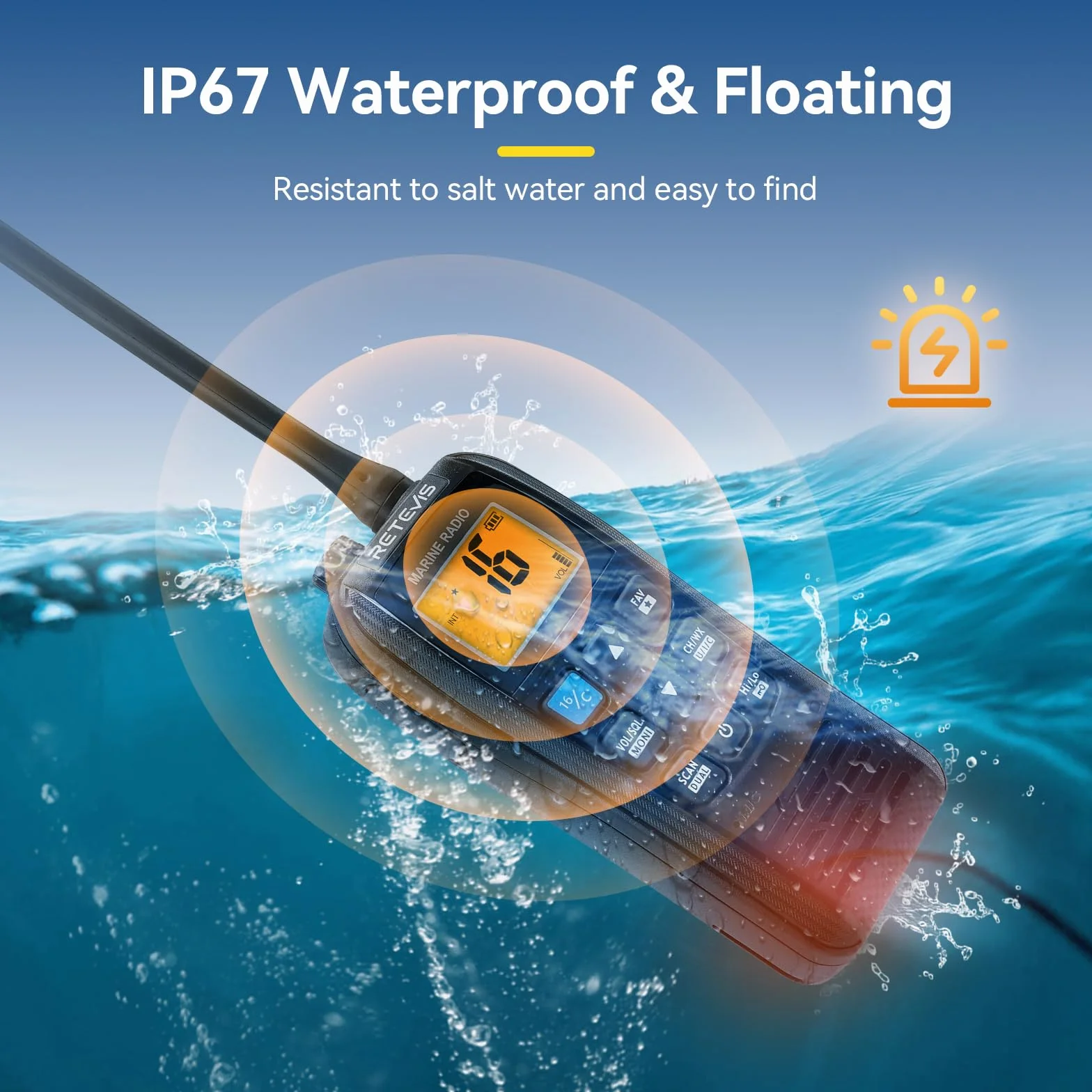 Retevis RM22 VHF Marine Walkie Talkie, Wodoodporne Walkie-Talkie IP67, Pływające, 2200 mAh, 900 mW Audio, Dwukierunkowe Radio Morskie Dalekiego Zasięgu do Kajakarstwa, Wędkarstwa, (Czarny, 1 Szt)