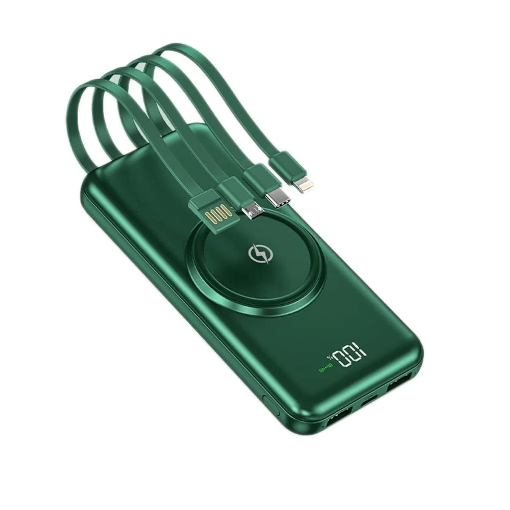 Alarm o dużej pojemności jest dostarczany z czteroprzewodowym power bankiem 20 000 mAh Telefon komórkowy o dużej pojemności Wygodny zasilacz mobilny (Color : Green, Size : 10000mAh)