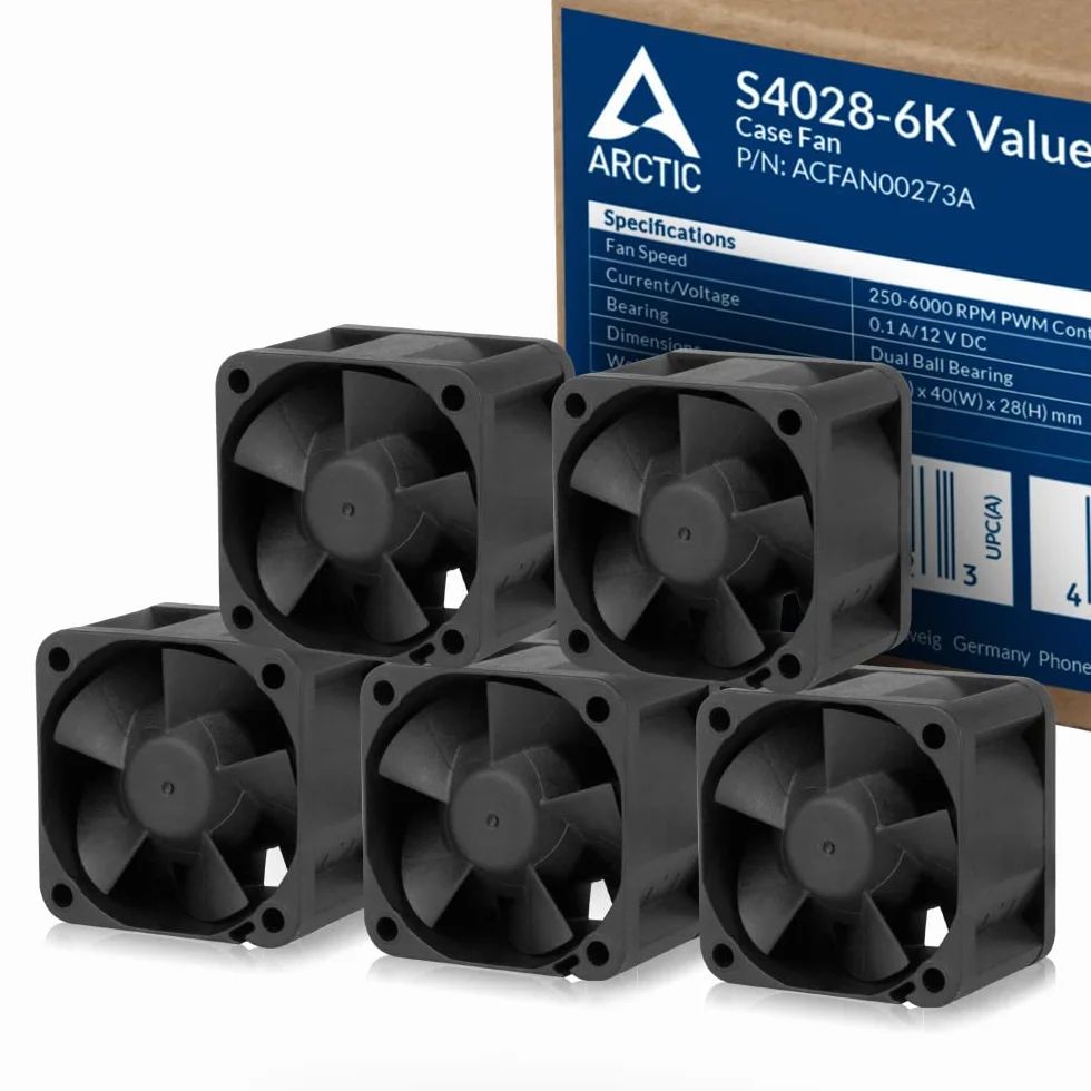 ARCTIC S4028-6K (5 Szt.) - wentylator 40x40x28 mm, 250-6000 RPM, PWM, złącze 4-pinowe, 12 V DC - czarny