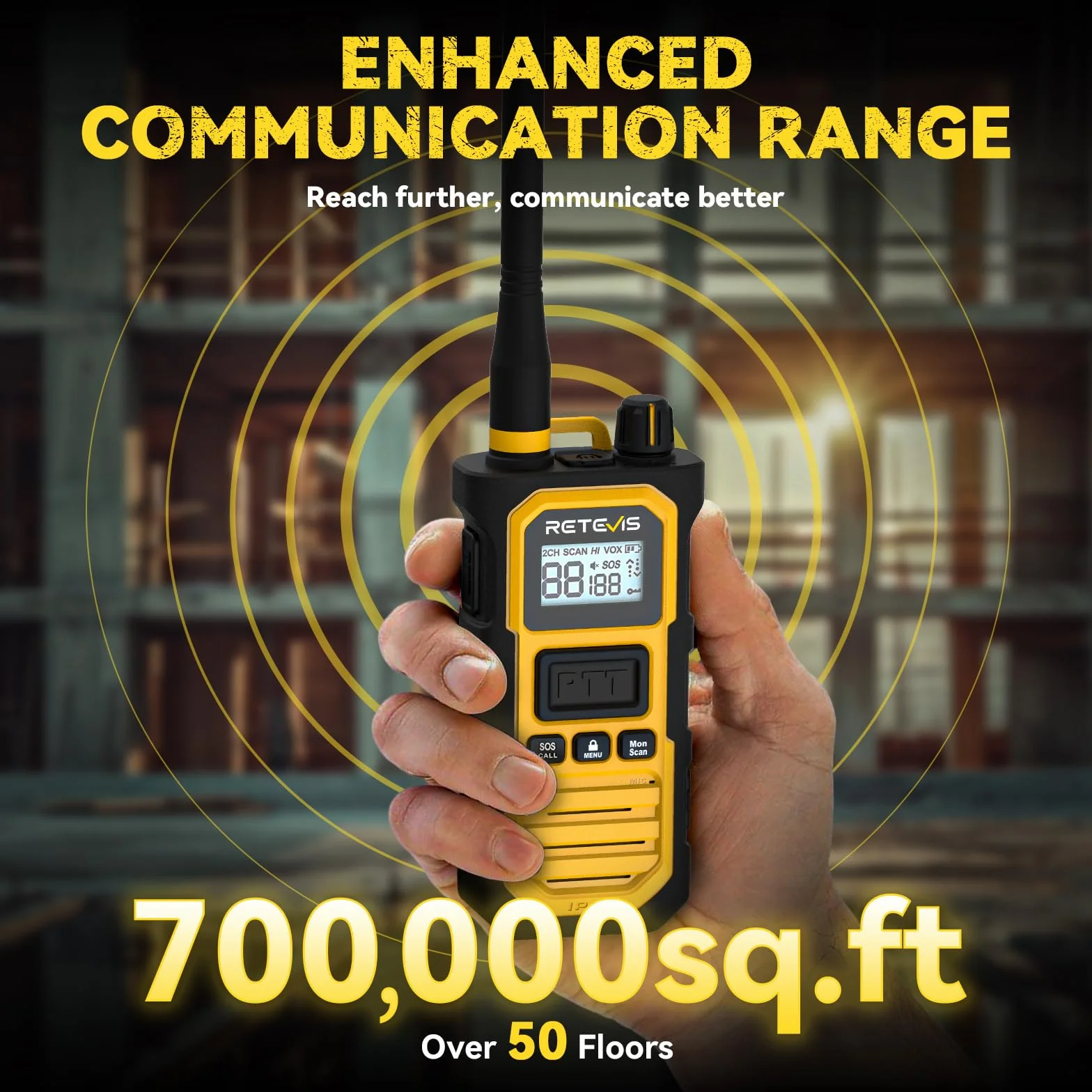 Retevis RB648 Pro Radiotelefon o Zasięgu Dalekiego Zasięgu, Wodoodporność IP67, 2800 mAh, Połączenia Grupowe, Inteligentny Dźwięk, Profesjonalny Radiotelefon Dwukierunkowy na Plac Budowy (4 Szt.)