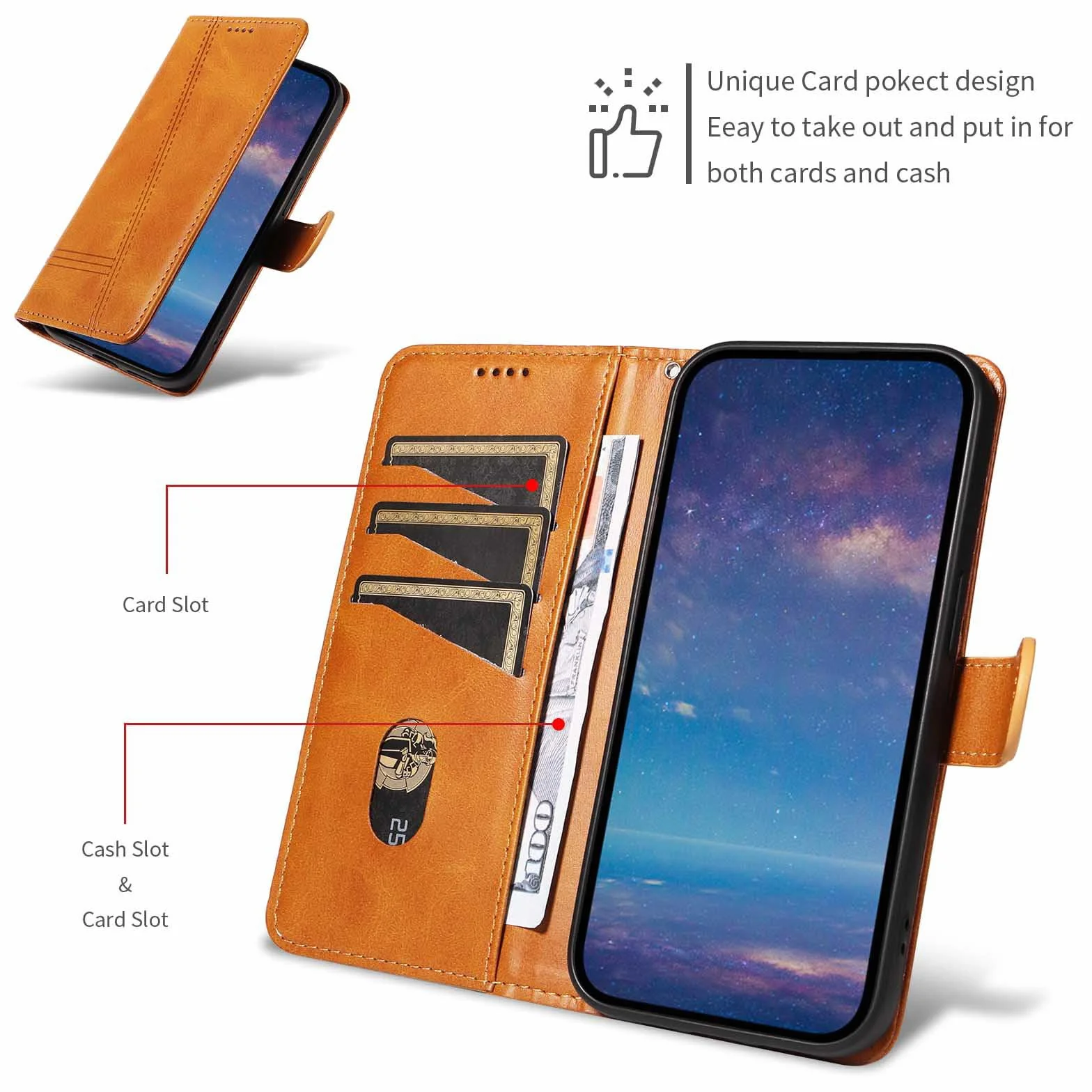 Etui z klapką do Samsung Galaxy S25 Ultra/S25 Plus/S25, skórzane etui portfelowe na telefon z stojakiem na karty, etui foliowe, odporne na wstrząsy, z tworzywa TPU wewnątrz, żółte, S25