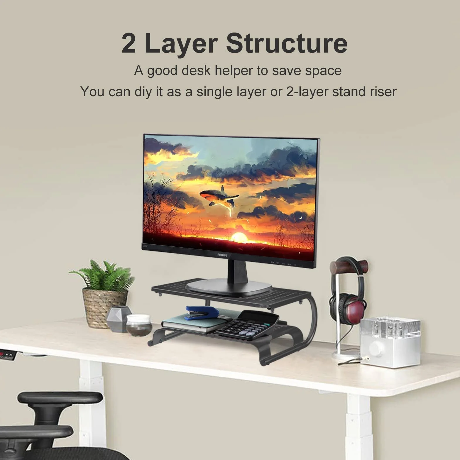 Suptek Stojak na ekran PC, uchwyt monitora do laptopa, komputera, iMaca, komputera o wadze maksymalnie 20 kg - wsporniki i akcesoria do komputerów PC 2-półkowy MST002