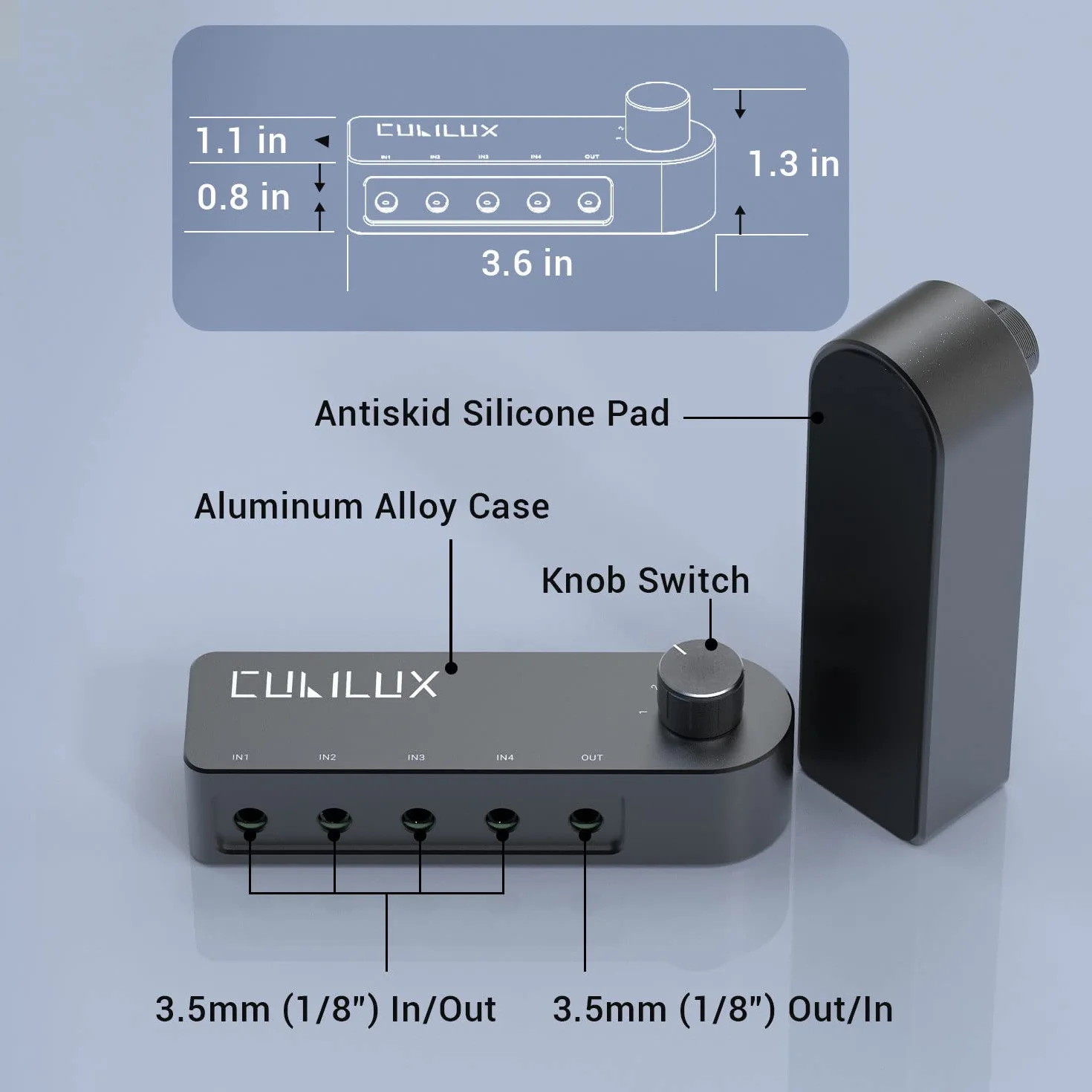 Cubilux dwukierunkowy przełącznik audio 3,5 mm selektor AUX 1 wejście 4 wyjścia