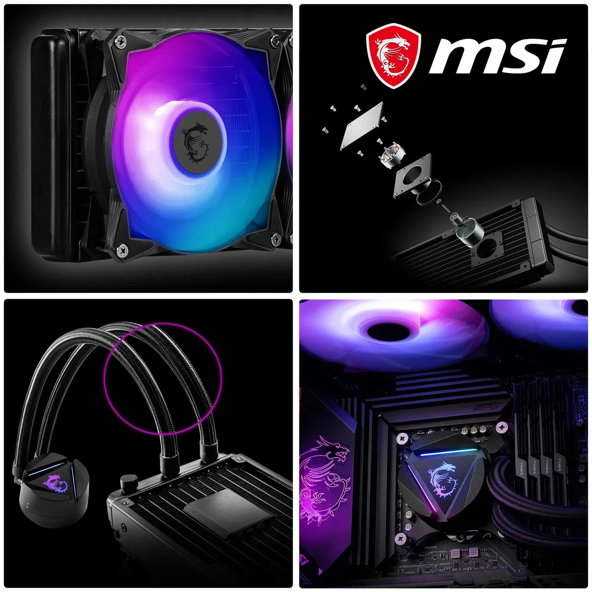 MSI MAG CORELIQUID 240R V2 AIO – obrotowa głowica blokująca ARGB, zintegrowana pompa chłodnicy, chłodzenie wodą dzieloną, przewody, odporne na parowanie, łatwa instalacja – kompatybilna z AMD i Intel