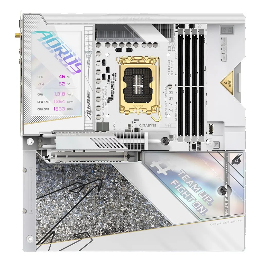 Gigabyte Płyta główna Z790 AORUS XTREME X ICE - obsługuje procesory Intel 14. generacji, LGA 1700, 24+1+2 fazy VRM, do 8266 MHz DDR5 (OC), 1 x PCIe 5.0 + 4 x PCIe 4.0 M.2, Wi-Fi 7, 10 GbE LAN, USB 3.2