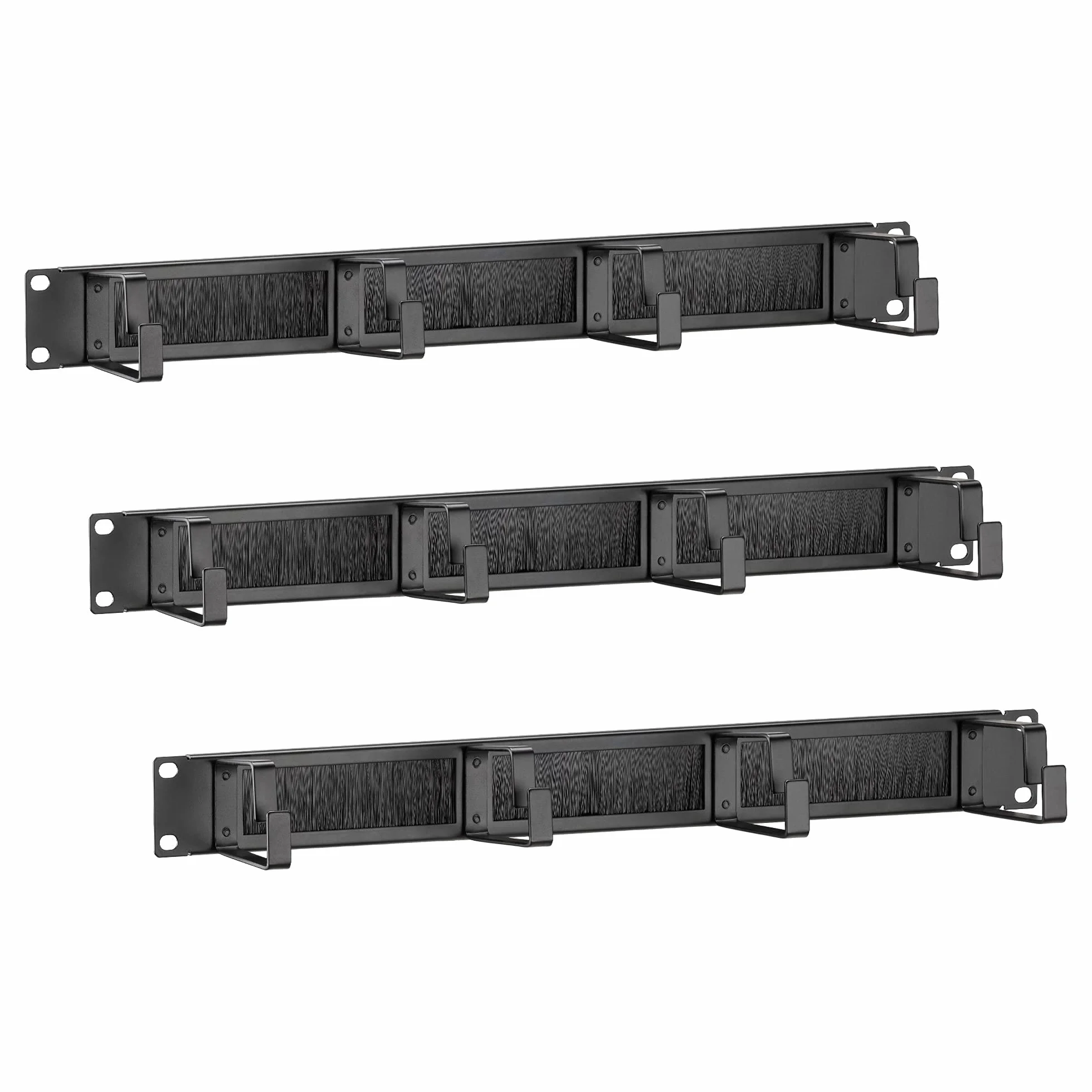kwmobile 3X 19 cali Rack Kabelmanager - z 4 metalowymi pierścieniami i szczotkami do otworów kabli - szafka serwerowa szafka sieciowa zarządzanie kablami przewody