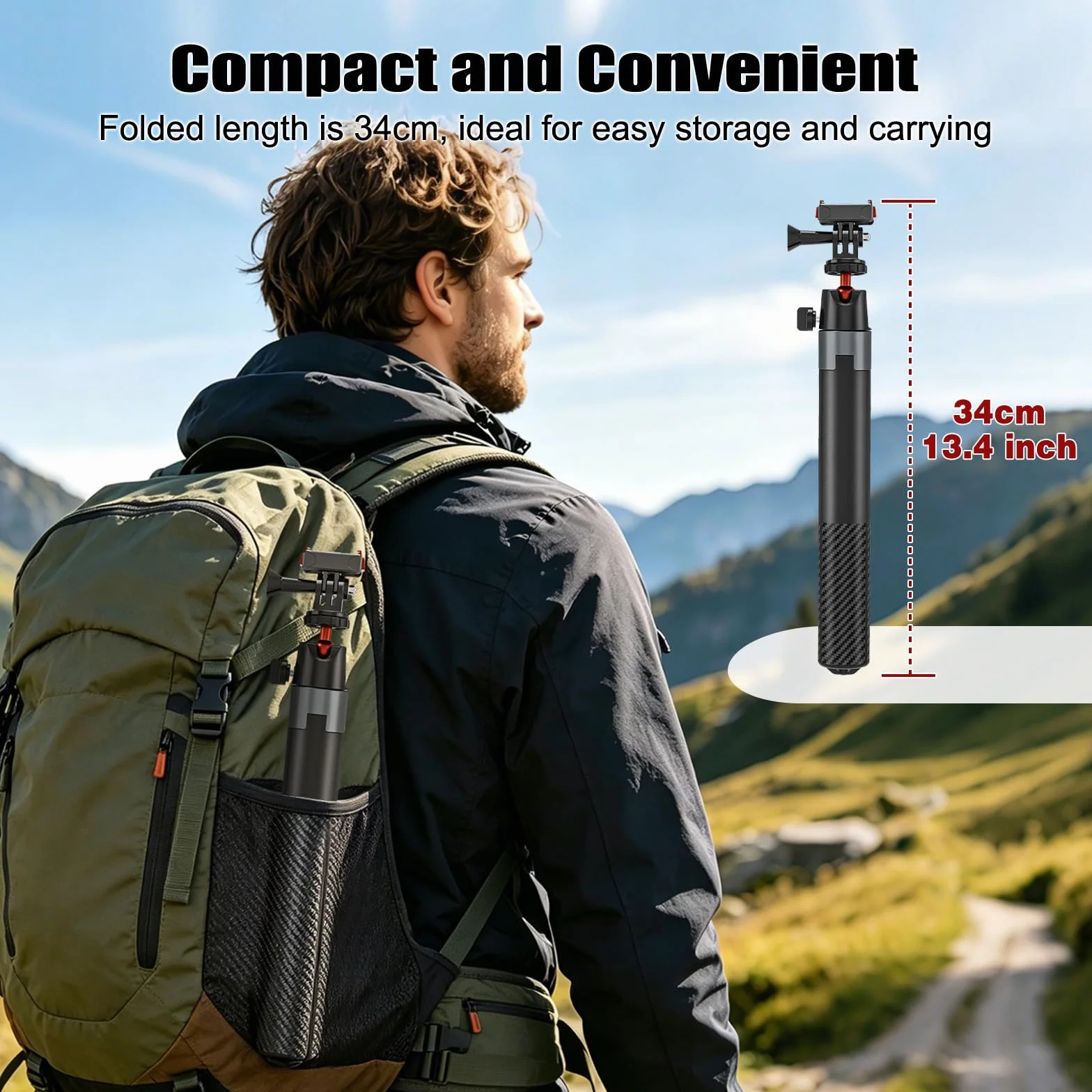 Wiseten Statyw do selfie 170 cm do DJI Osmo Pocket 3 DJI Action 5 Pro/4 Insta 360 X5 X4 GoPro Hero 14/13/12/11/10/9 Black, Action Cam statyw podróżny 2 w 1 / uchwyt / uchwyt / uchwyt / akcesoria