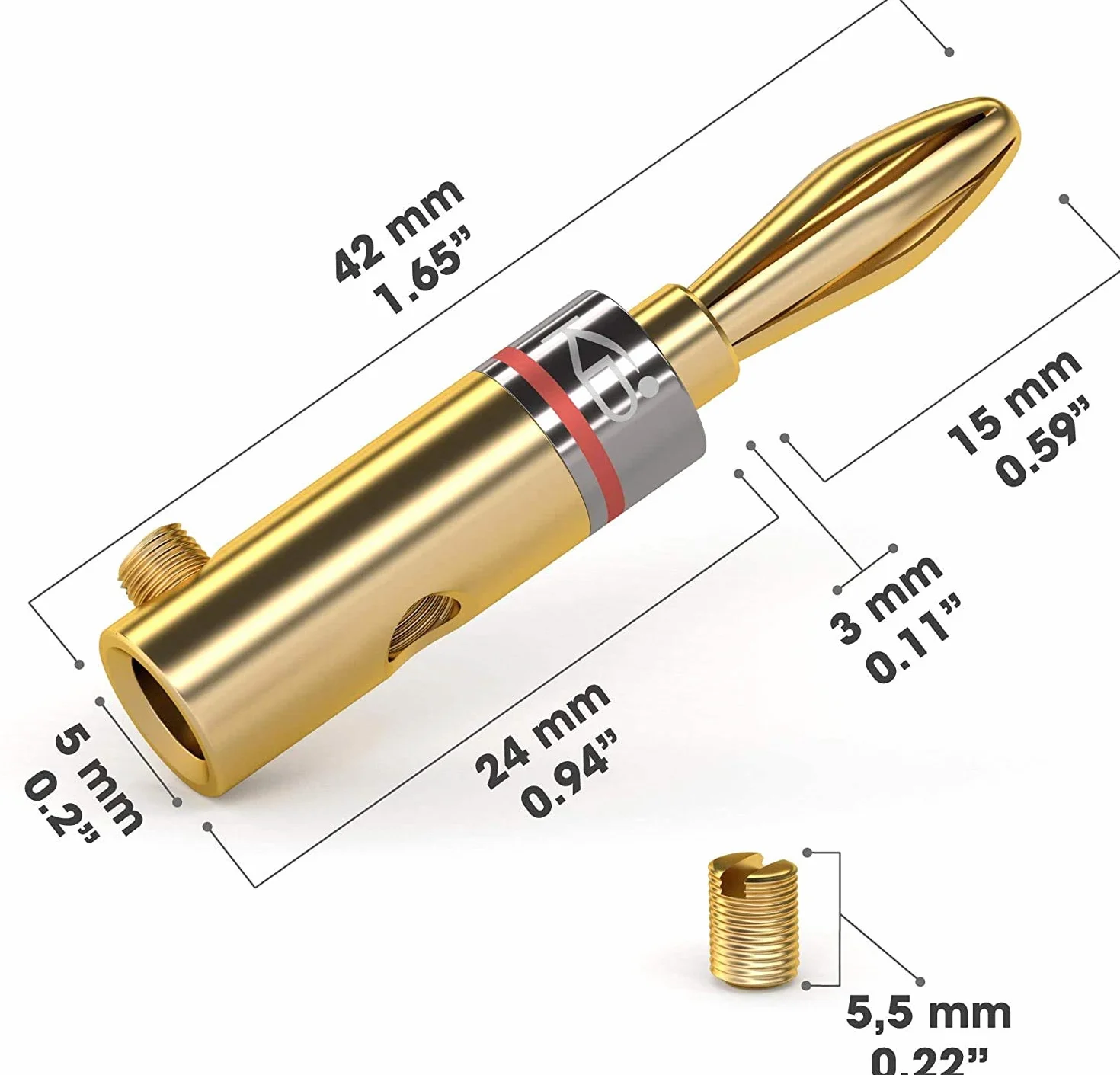 KabelDirekt – Wtyk bananowy (złącza 6mm², przykręcane, produkt idealnie nadaje się do elastycznego podłączania przewodów do kolumn hi-fi, wzmacniaczy, odbiorników AV, systemów audio i stereo) (10 par)