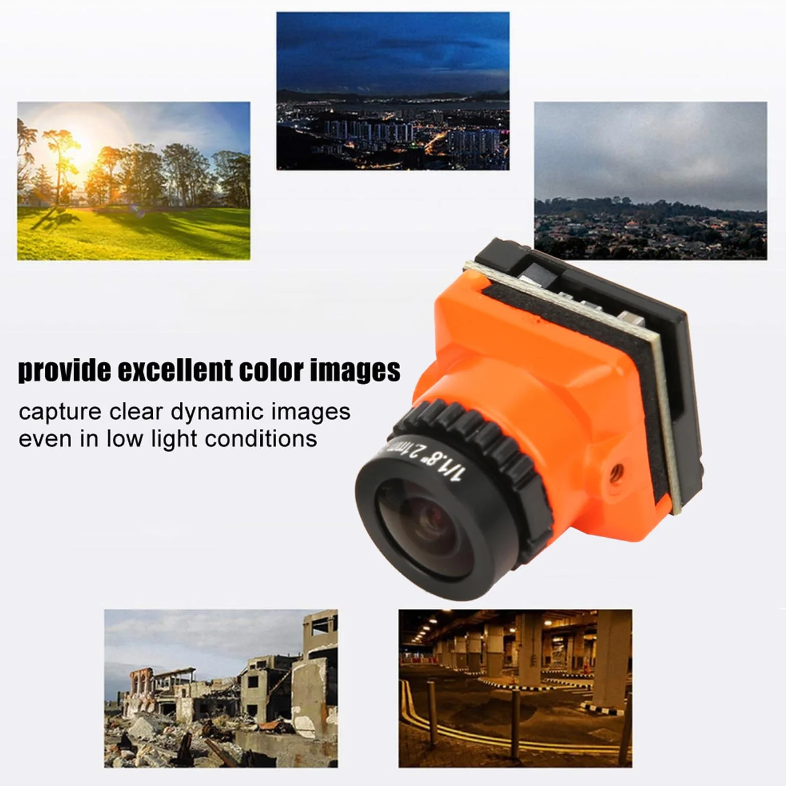 Kamera Oumefar FPV o Wysokiej Rozdzielczości 1500TVL 2,1 MM Obiektyw OSD dla Drona Quadcoptera FPV Pomarańczowa Kamera Drone