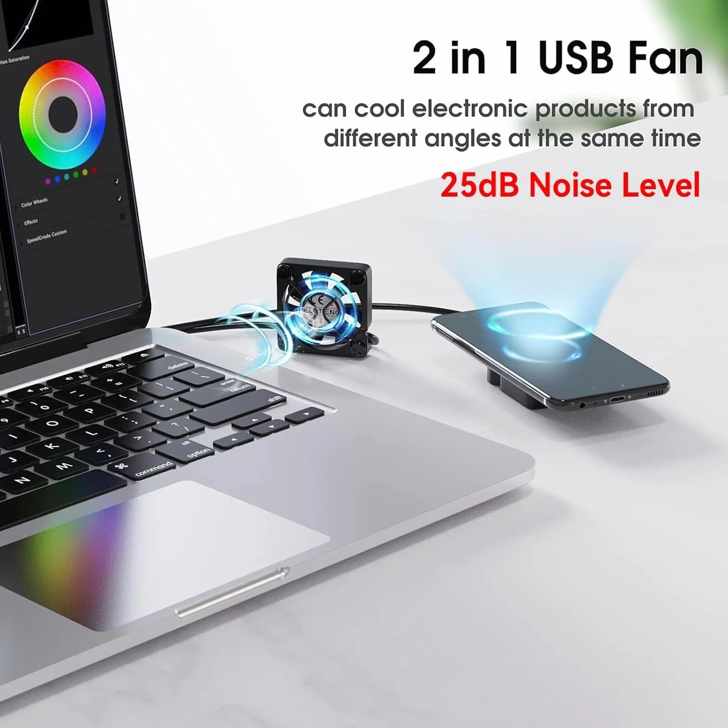 ELUTENG Podwójny wentylator USB 40 mm 5 V z 3 kontrolami prędkości 5500 obr./min 2 w 1 mini wentylator PC 40 mm USB wentylator komputerowy z metalowym grillem do PC/Xbox/VR Glass/laptopa/TV Box/PS4