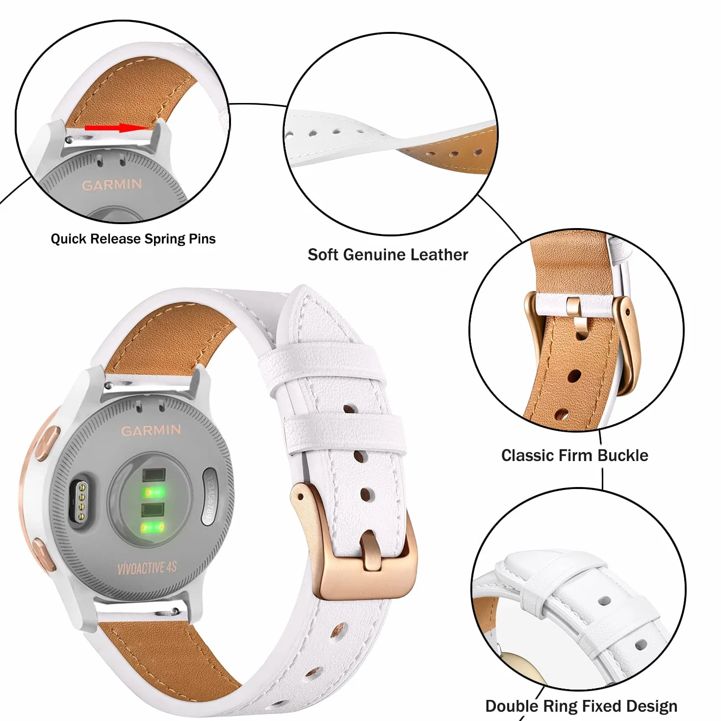 Issinlky oryginalny skórzany pasek kompatybilny Garmin Vivoactive 4S, Garmin Vivoactive 3S, Garmin Venu 2S, 18mm pasek do Fossil Women's Gen 5E 42 mm, Gen 6 42 mm, Fossile Q Venture Gen 3/Gen 4