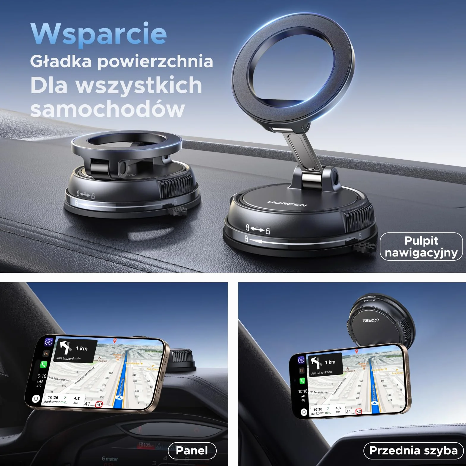 UGREEN Magsafe Uchwyt samochodowy N55 Super siła magnetyczna z ultra mocną przyssawką i silikonową podkładką, uchwyt na telefon komórkowy do samochodu Kompatybilny z iPhone 17 16 15 14 13 12 Pro Max