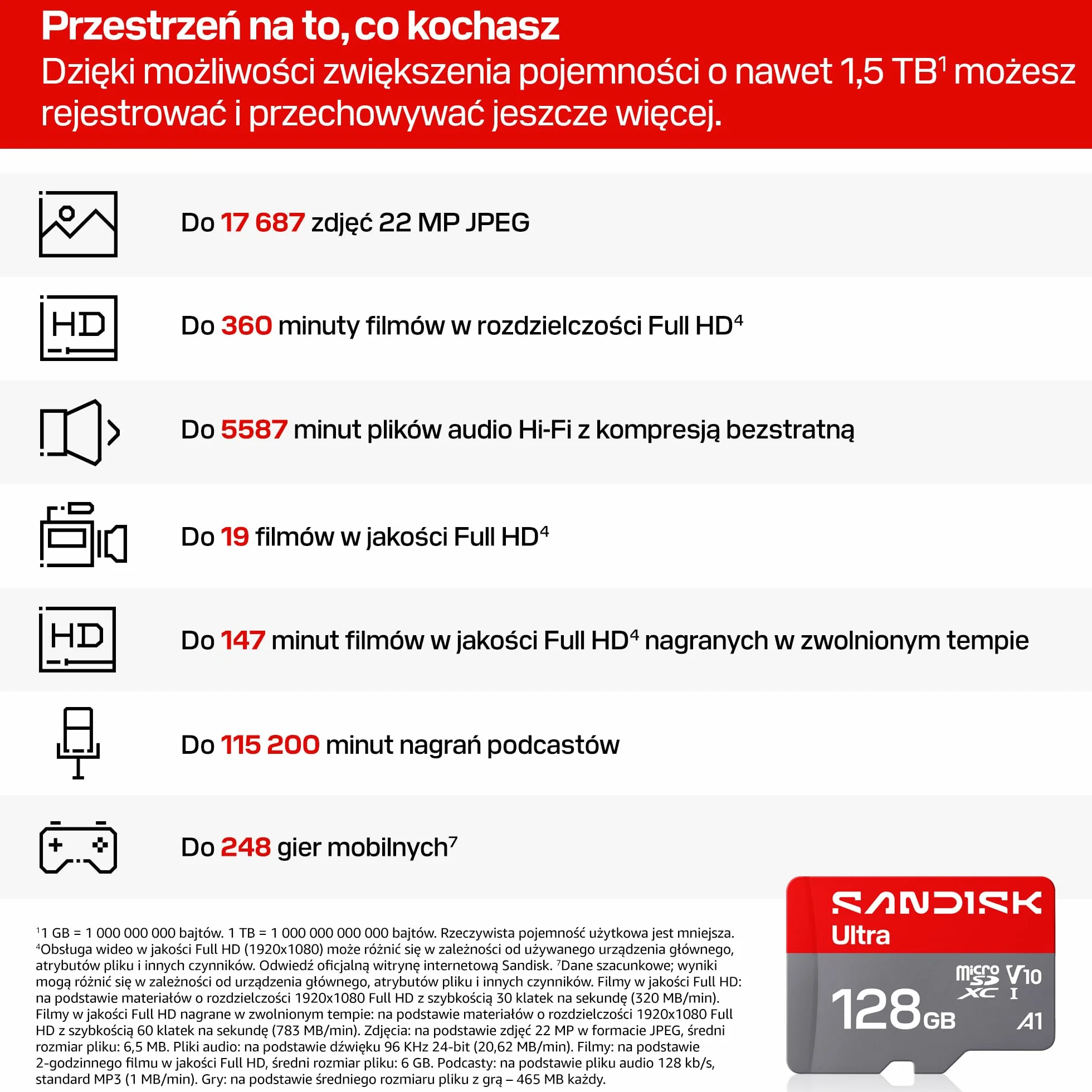 SANDISK Ultra Karta microSDXC UHS-I + SD Adapter, 128 GB (prędkość odczytu do 195 MB/s, filmy Full HD, V10, U1, C10, A1) Do smartfonów i tabletów z systemem Android oraz kamer i laptopów