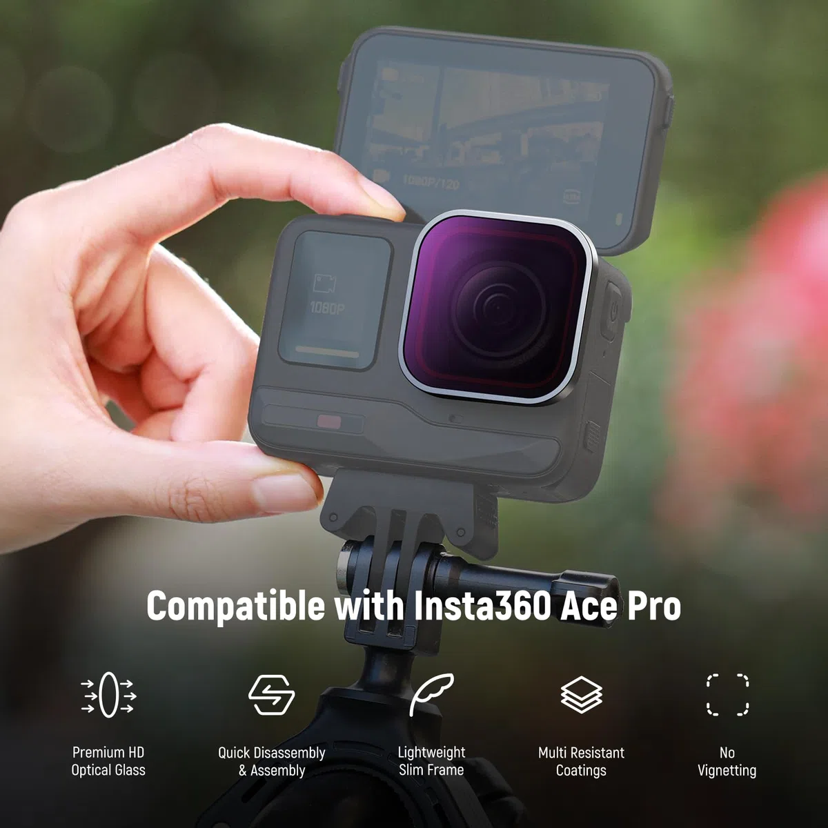 NEEWER Zestaw filtrów ND/PL kompatybilny z Insta360 ACE PRO, 4-pak ND8/PL ND16/PL ND32/PL ND64/PL akcesoria do kamer akcji CPL polaryzacyjny i filtr ND 2 w 1, zestaw filtrów polaryzacyjnych i