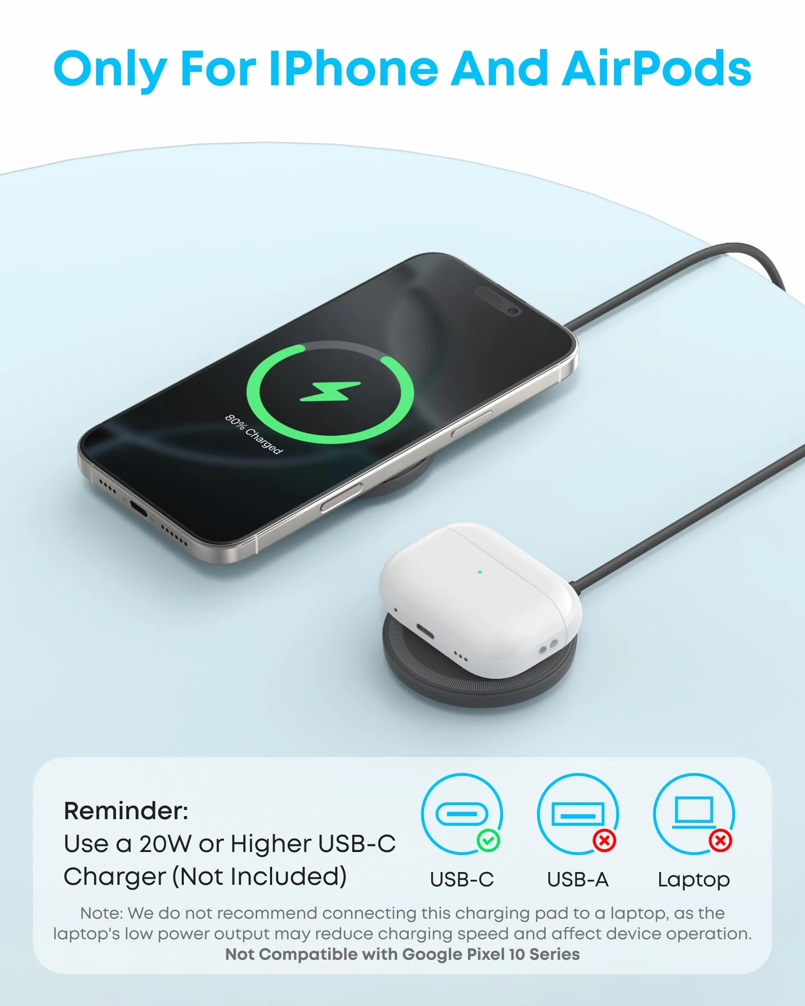 Anker Ładowarka bezprzewodowa magnetyczna MagGo (podkładka), 15 W Qi2 do MagSafe, do serii iPhone 16/16 Pro/16 Pro Max/16 Plus/15/14/13/12 (bez zasilacza)