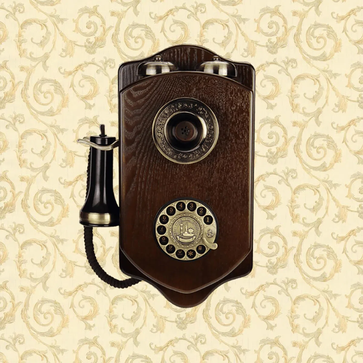 HJMMWT Antyczne telefony ścienne, telefon retro, staromodny telefon stacjonarny w stylu vintage, klasyczny europejski wystrój, drewno 1960S Old Fashion przewodowy do domu/biura/hotelu/szkoły