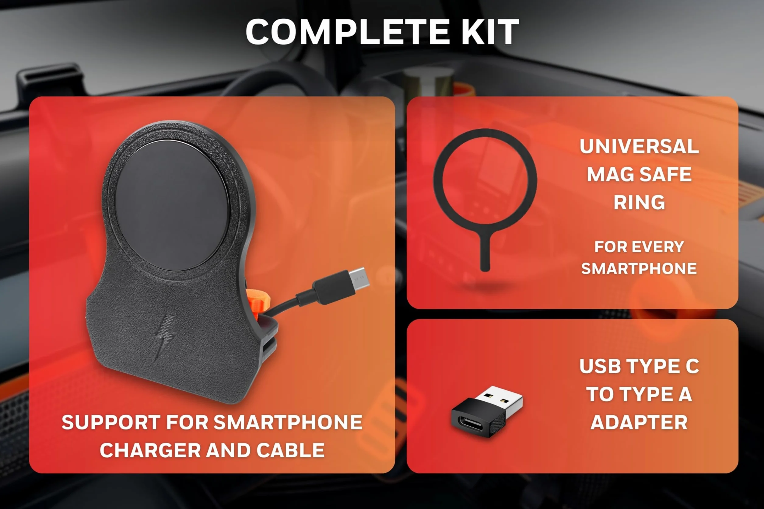 Uchwyt na smartfon do MagSafe z bezprzewodowym ładowaniem 15 W, pasuje do Citroen Ami, do Opel Rocks-e, Fiat Mickey - magnetyczny uchwyt na telefon komórkowy do nawigacji, nawigacji, muzyki