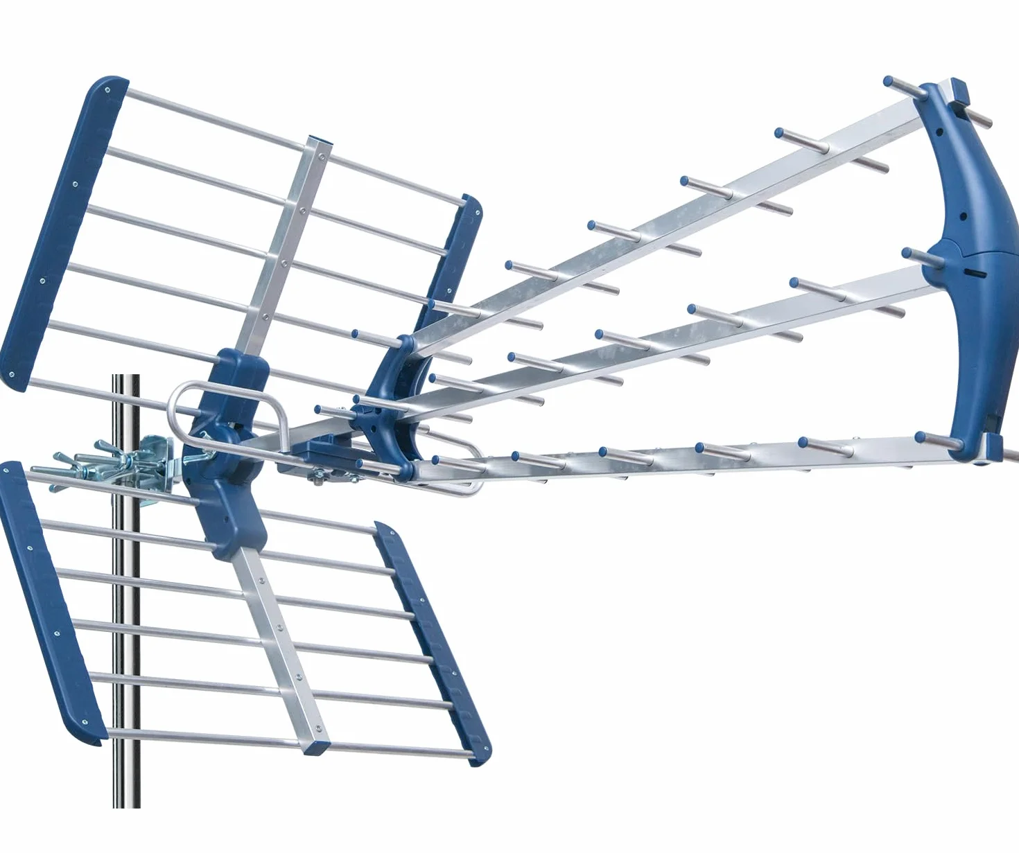 EDISION TALOS 15db Potrójna cyfrowa antena naziemna UHF 21-48, z odcięciem 5G LTE, idealna do odbioru kanałów cyfrowej telewizji naziemnej DVB-T/T2, długość 47cm, niebieska i aluminiowa