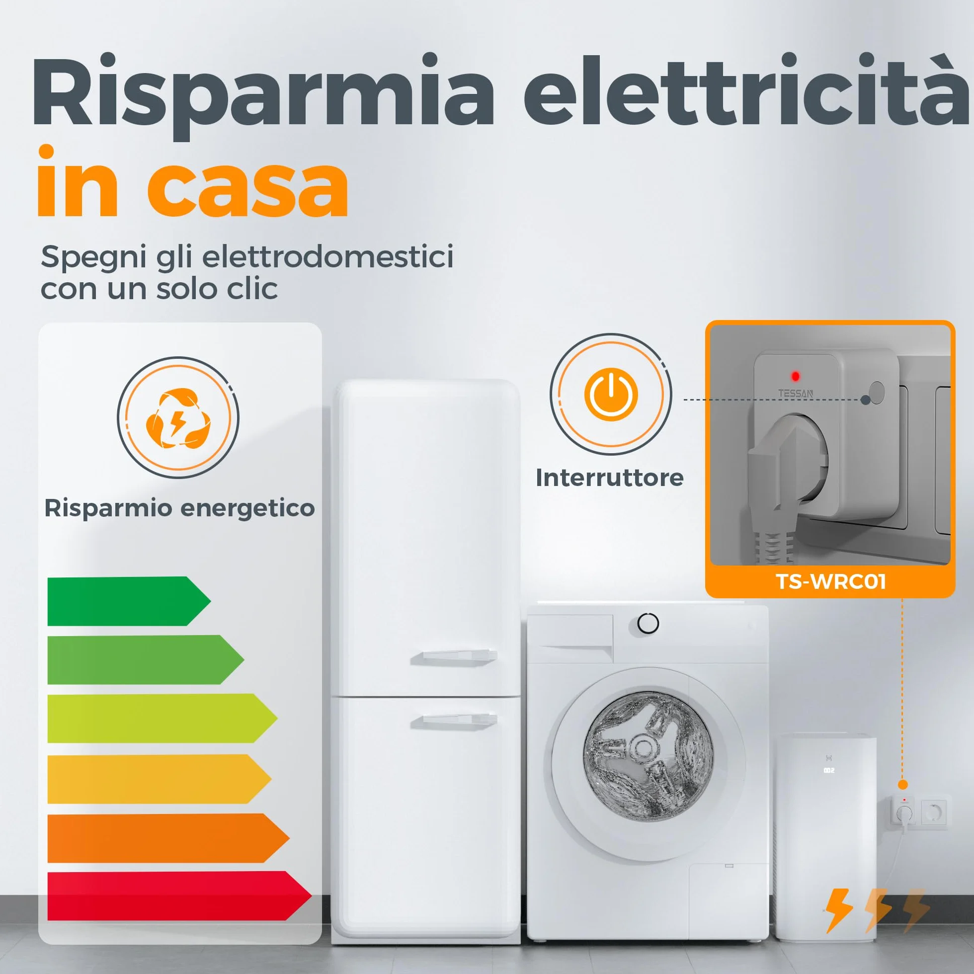 Gniazdka TESSAN sterowane radiowo z pilotem 30,5M, wtyczka 3600W z pilotem, oszczędzające miejsce gniazdo z pilotem, gniazdo przełączane z pilotem do lamp i sprzętu AGD, białe