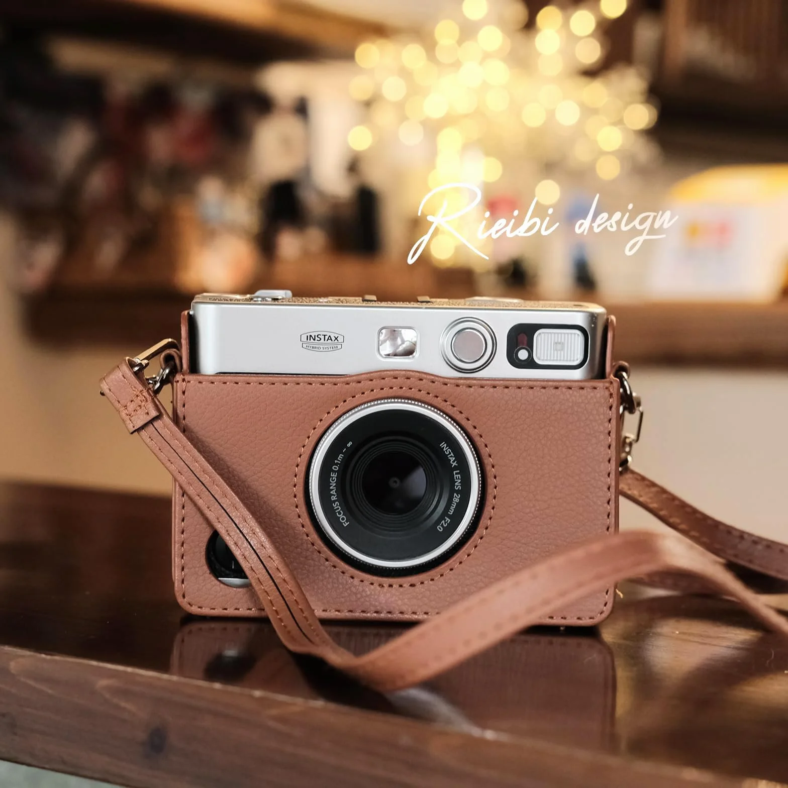 Rieibi etui na aparat Fujifilm Instax Mini Evo, skórzany pokrowiec ochronny vintage, brązowy