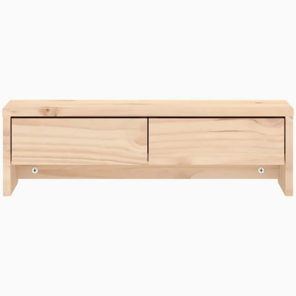 Hothingwell Stojak na monitor 50x27x15 cm z litego drewna sosnowego, tablet ekranowy z dwiema szufladami do przechowywania, minimalistyczny design stojak komputerowy do biura