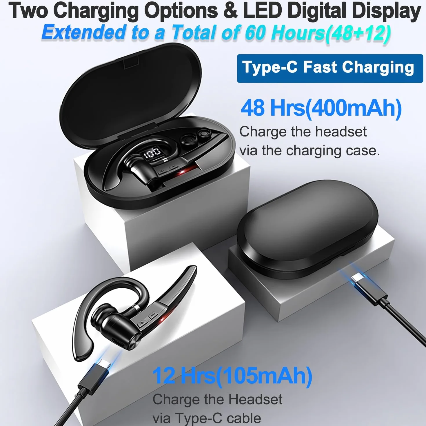 Zestaw słuchawkowy Bluetooth z mikrofonem Bluetooth 48 godzin, zestaw słuchawkowy Bluetooth bez użycia rąk, słuchawki douszne, do telefonu iPhone Samsung Android