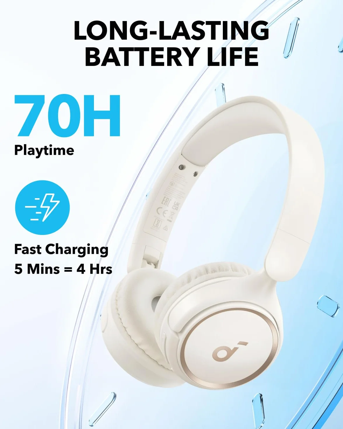soundcore H30i(odnowiona) Bezprzewodowe słuchawki nauszne z możliwością złożenia z czystym basem, czas odtwarzania 70 h, Bluetooth 5.3, lekkie i wygodne, łączność z aplikacją, połączenie wielopunktowe