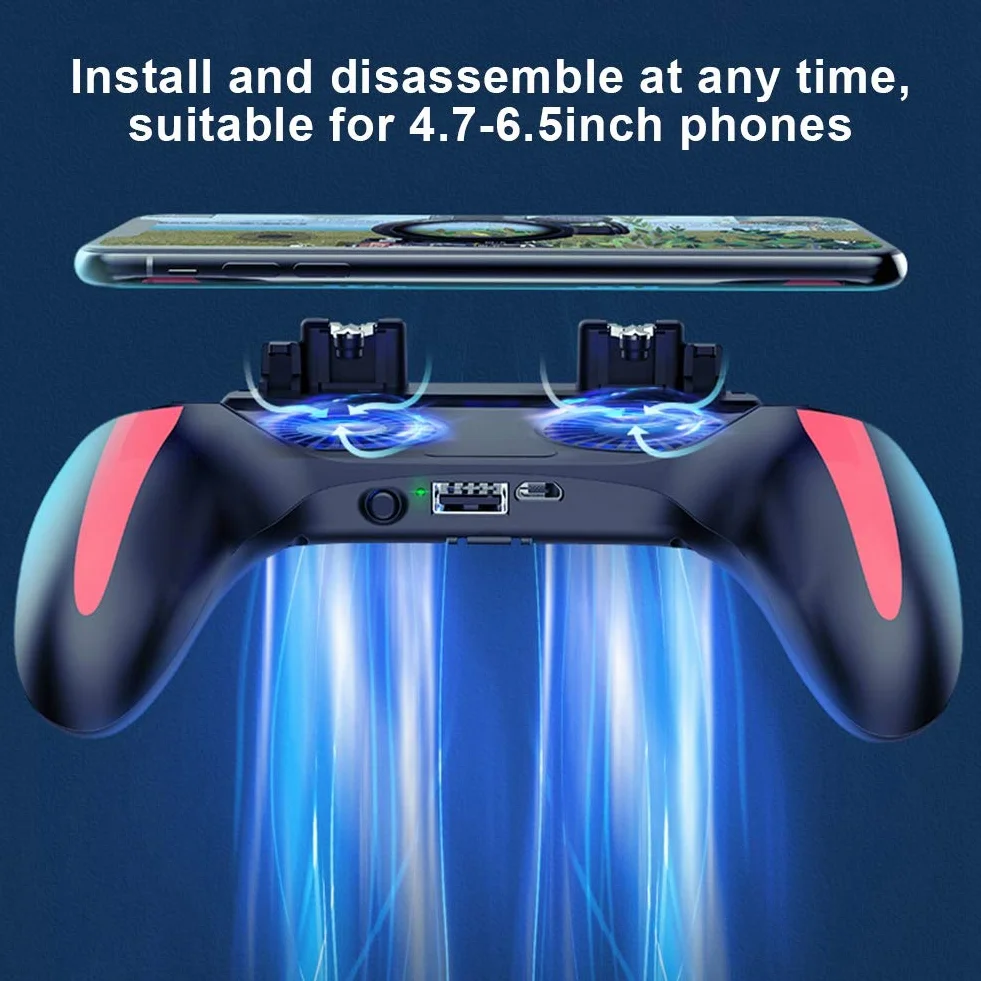 Sutinna Gamepad do smartfona, kontroler gier podwójny kontroler do telefonu komórkowego z wentylatorem 2500mAh/5000mAh(5000 mah)