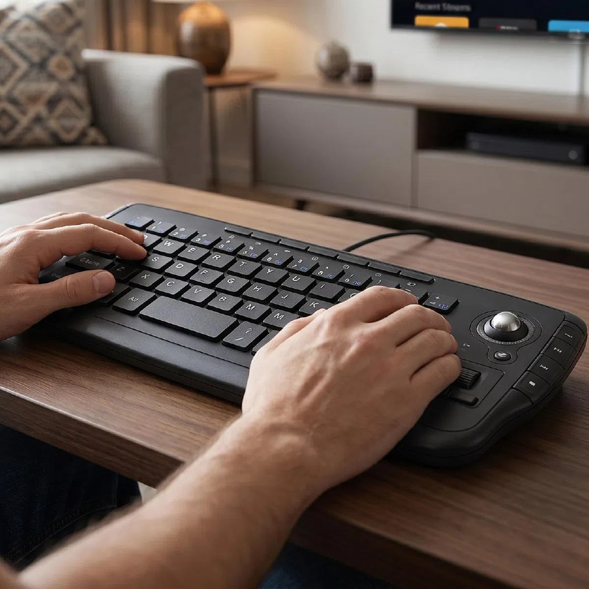Bewinner Klawiatura z myszką Trackball, Zestaw Klawiatury i Myszy Bezprzewodowej Trackball 2,4 GHz, Mini Klawiatura z Kółkiem Przewijania Myszy do Komputera PC, Android TV Box,