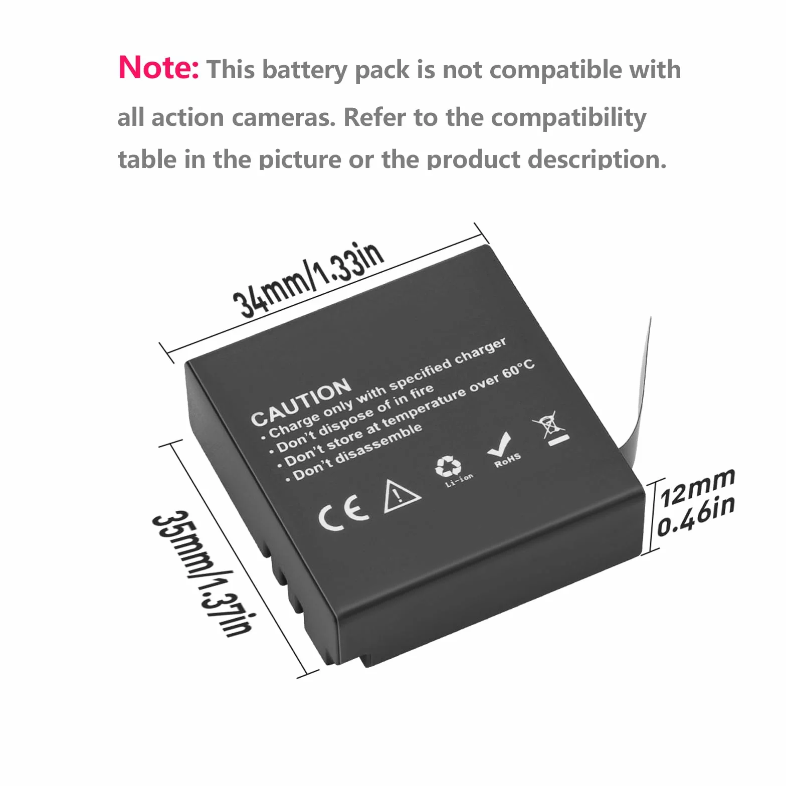 Akumulator 1350mAh (3-pak) z ładowarką do AKASO Brave 7LE, WOLFANG GA400/GA420/GA460, Rollei 6s Plus/8s Plus/9s Plus/10s Plus/11s Plus, XTU S3/S6, Surfola SF630