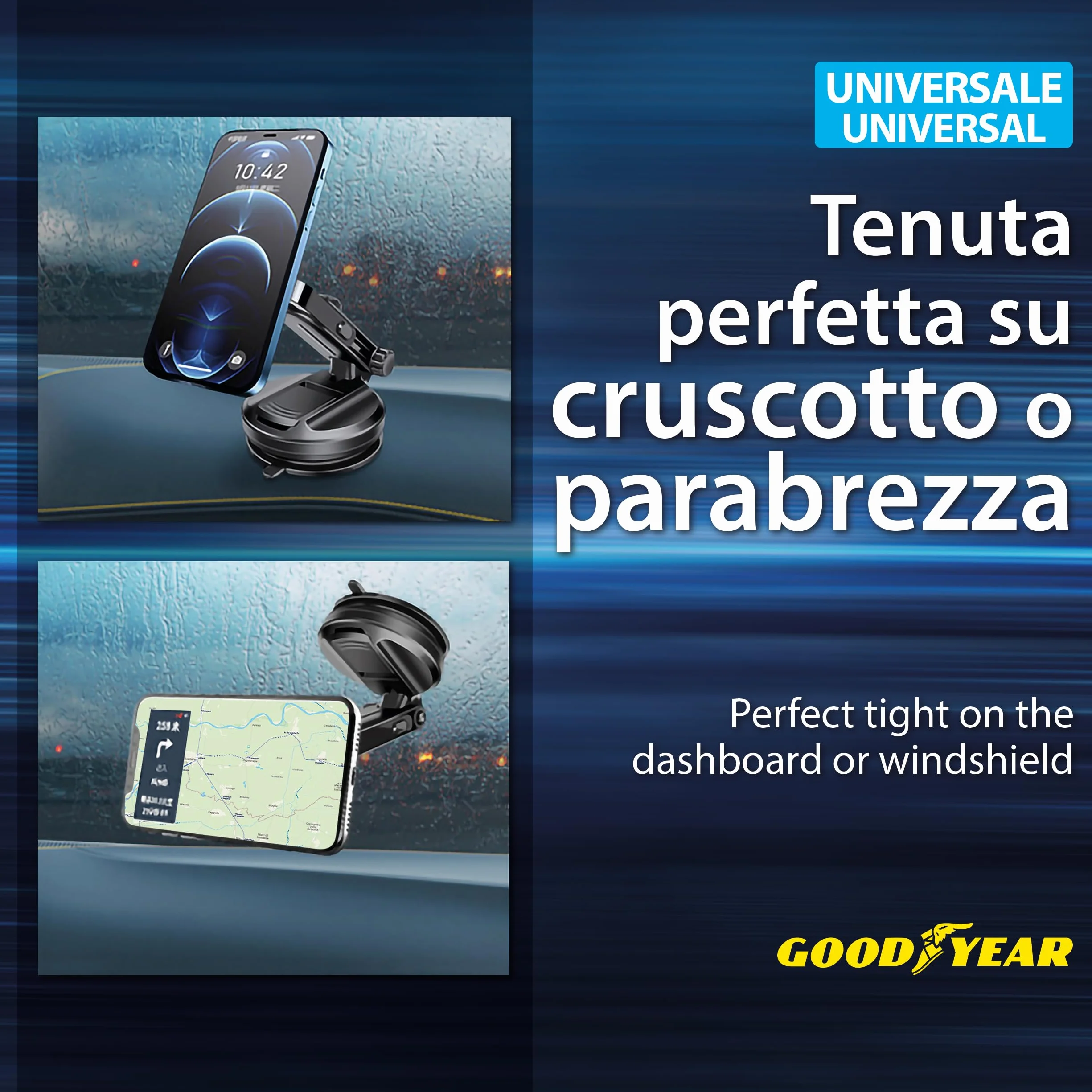 Goodyear Magnetyczny uchwyt na telefon z uniwersalną przyssawką do deski rozdzielczej i przedniej szyby, w zestawie 2 magnesy, obrotowa płyta magnetyczna o 360°, ramię regulowane do 15,2 cm, do