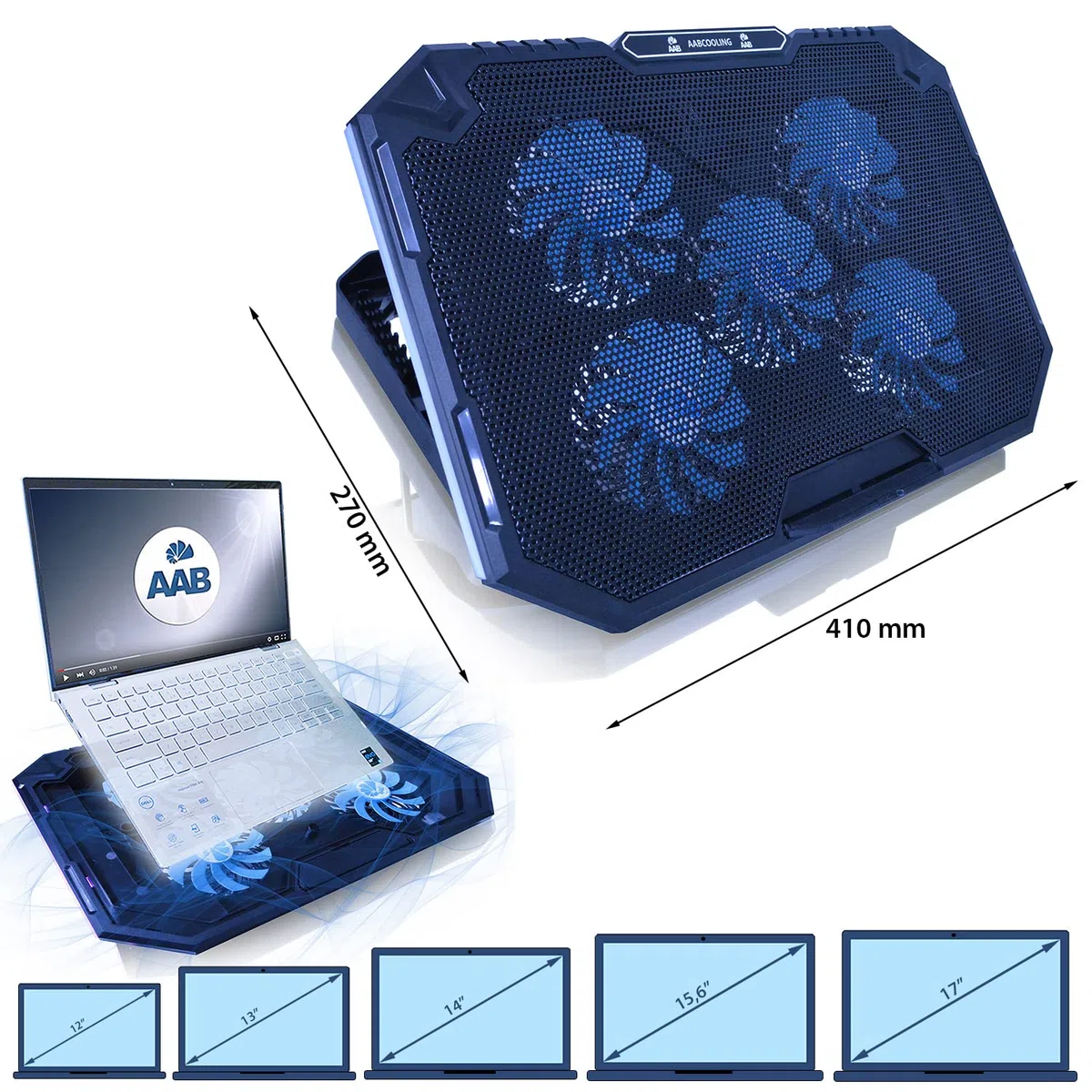 AABCOOLING Elektra - Podstawka do laptopa z 5 wentylatorami, podstawa chłodząca, chłodzenie notebooka, dobra wydajność i niski poziom hałasu, do laptopa 10~17", 7-stopniowy kąt, podświetlenie RGB