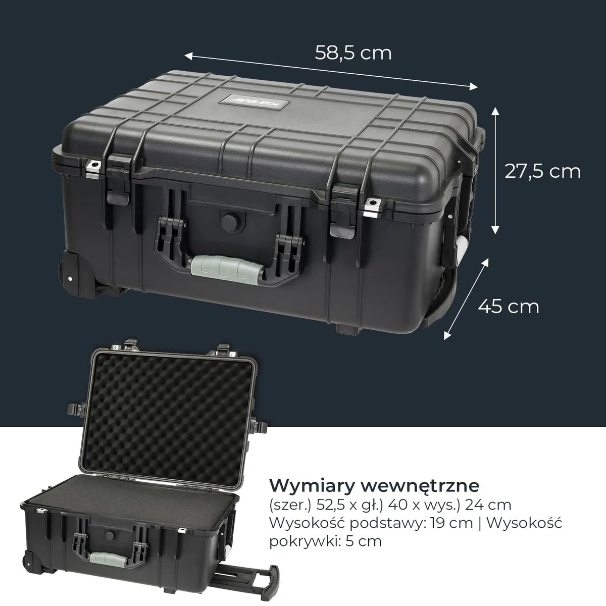HMF Walizka outdoorowa, ODK400, walizka na zdjęcia z pianką rastrową, czarny, 58.5 x 45 x 27.5 cm, Walizka