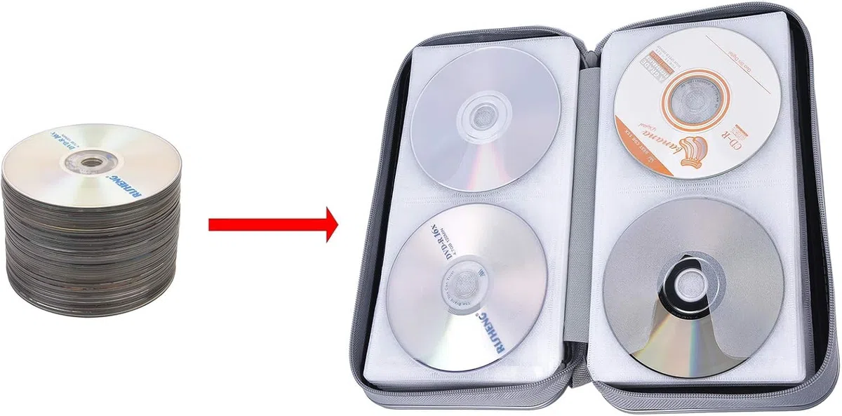 UENTIP Etui na cd, 96 pojemności, uchwyt dla płyta, twardy plastikowy portfel do przechowywania płyt CD/DVD, do samochodu, domu, podróży (ciemnoniebieski)