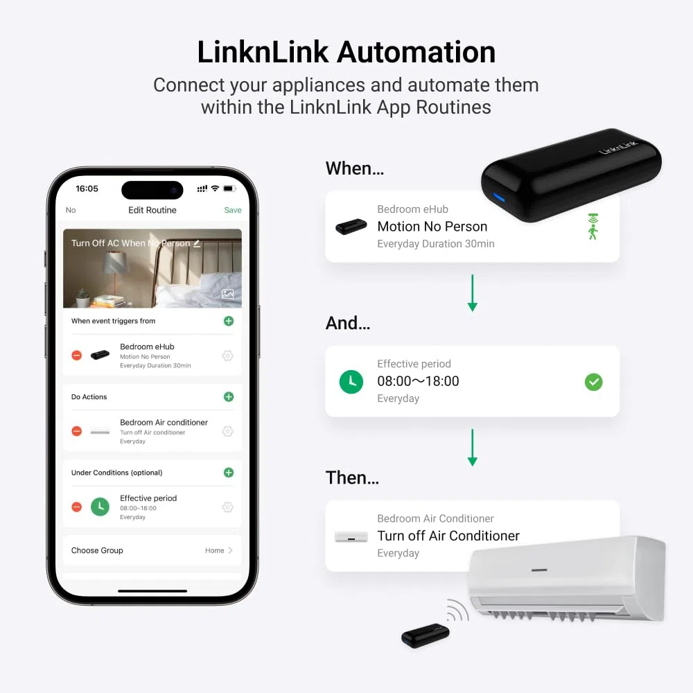 eHub uniwersalny pilot 5 w 1: sterowanie IR i RF z czujnikami ruchu, temperatury, wilgotności, 3 lata bezpłatnego eksportu danych, współpracuje z Alexa, Google Home, Modbus, Home Assistant