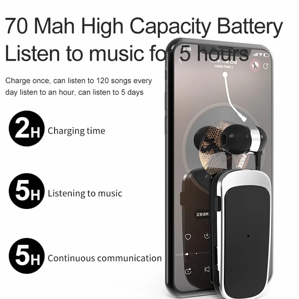 Bezprzewodowy zestaw słuchawkowy Bluetooth 4.1 Redukcja szumów Chowane słuchawki douszne 10 m Mono Transmisja, połączyć 2 urządzenia jednocześnie dla kierowcy, roweru, sportu