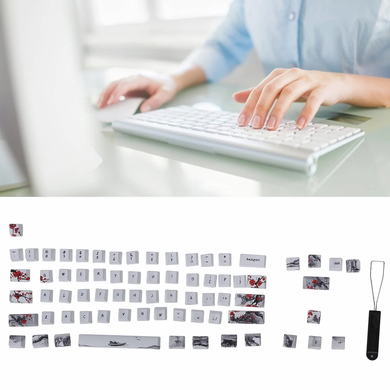 PBT Plum Blossom Keycap, Wangjiang Plum Blossom Keycap w stylu chińskim do klawiatur optycznych do klawiatur mechanicznych