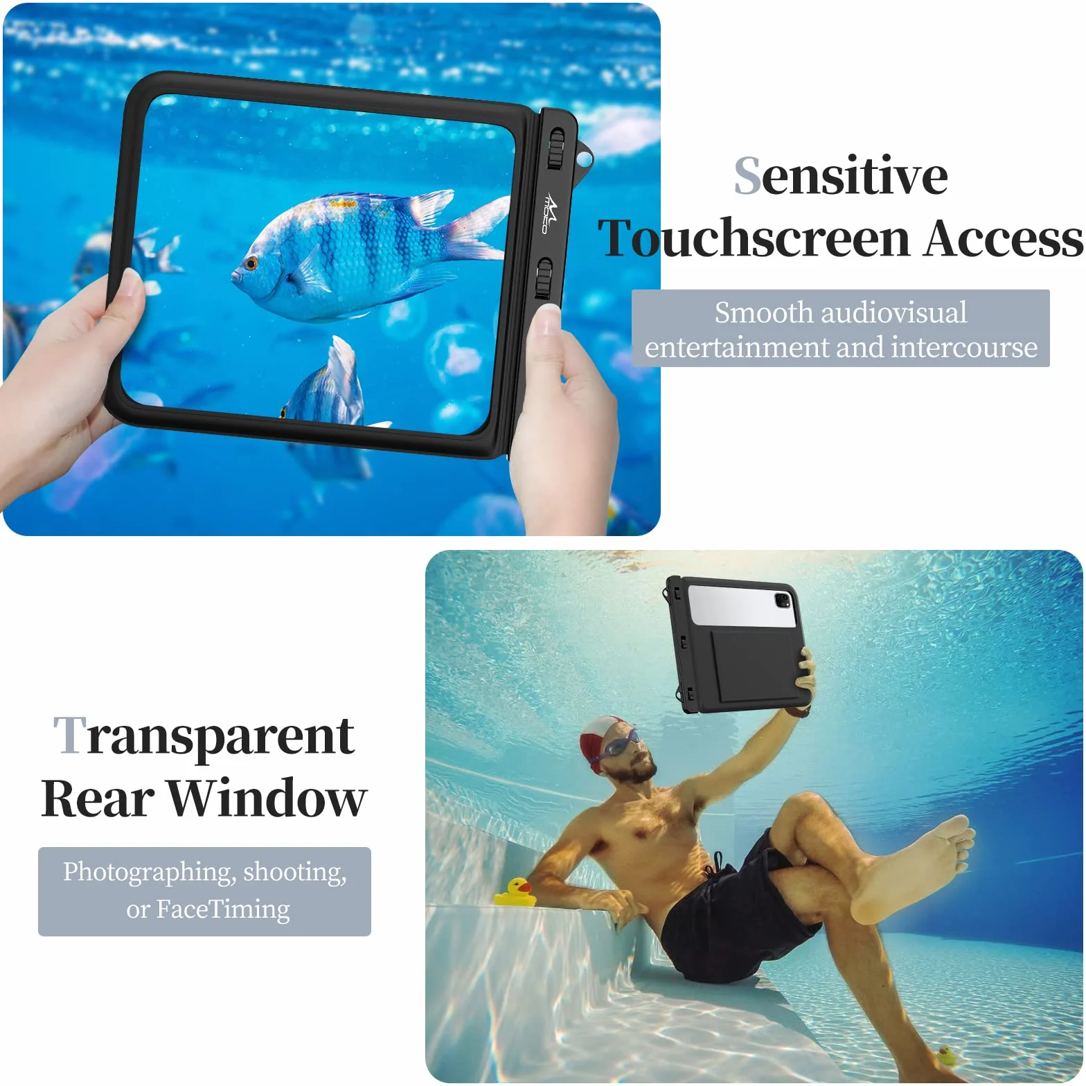 MoKo Waterproof Tablet Pouch Holder Dry Bag for Bathroom and Kitchen - Stand Case Compatible with iPad 9, Air 5, Pro 11, 10.2, Galaxy Tab S6/S7, A 10.1, S 10.5, Fire HD 10