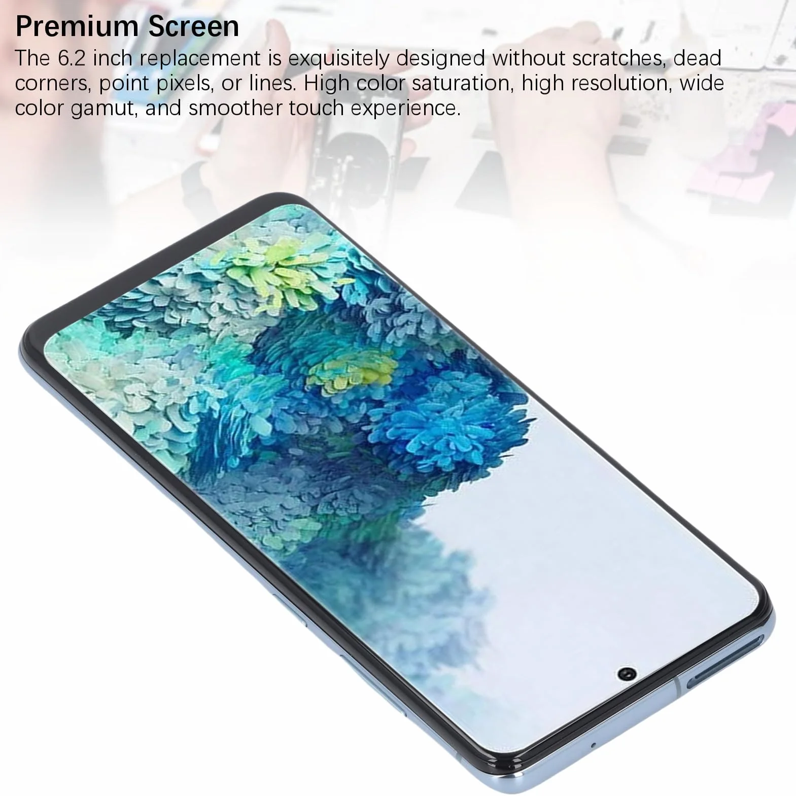 Jectse Wymiana Ekranu Telefonu dla S20 4G, 6.2 -calowy Wyświetlacz Wyświetlacza Digitizer z ramką i Zestawem Naprawczym, Zestaw Wyświetlacza Panelu Dotykowego dla G980U G980B (BLUE)