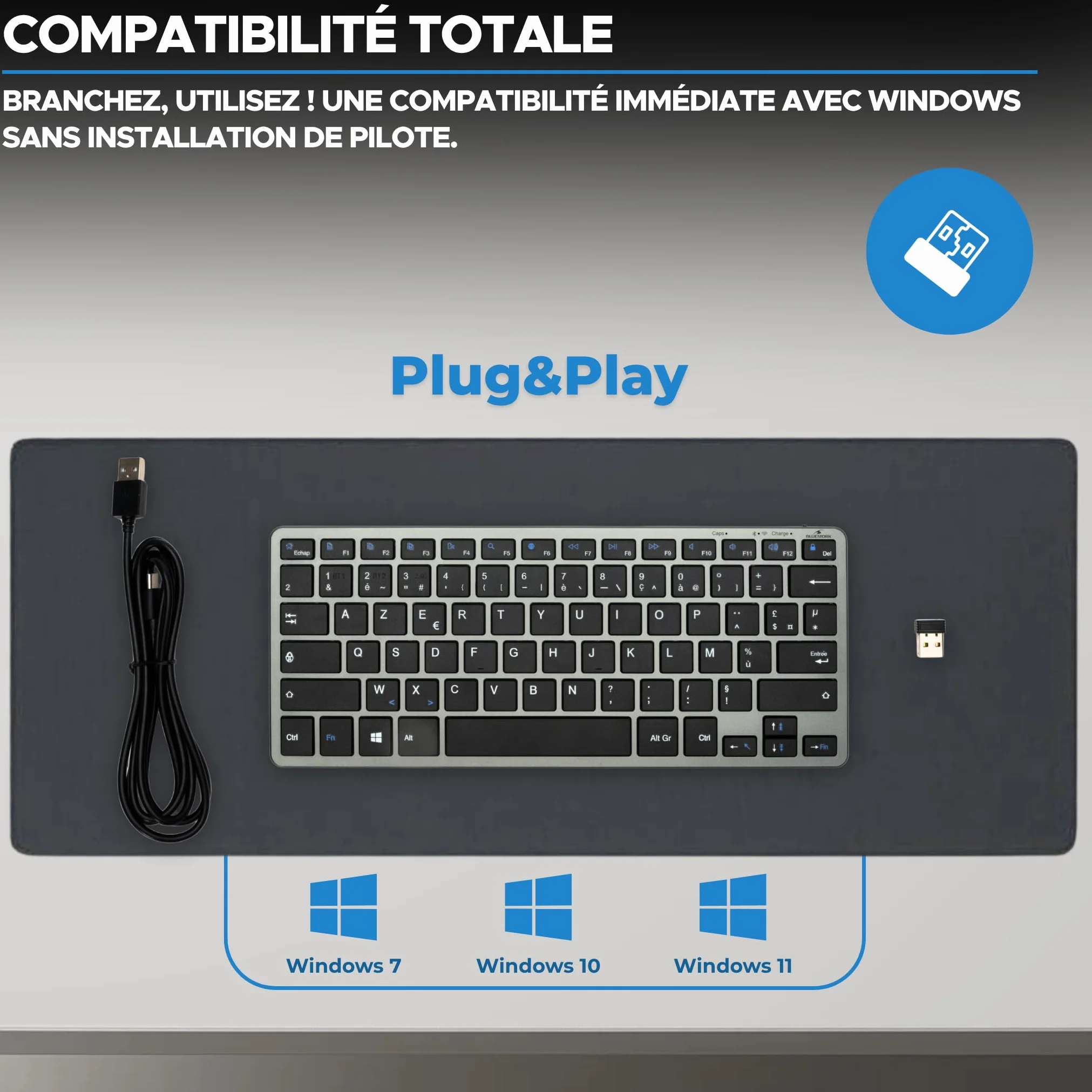 Bezprzewodowa klawiatura Bluetooth mini Azerty cicha lekka 90h ładowalna USB C 14 skrótów multimedialnych biała