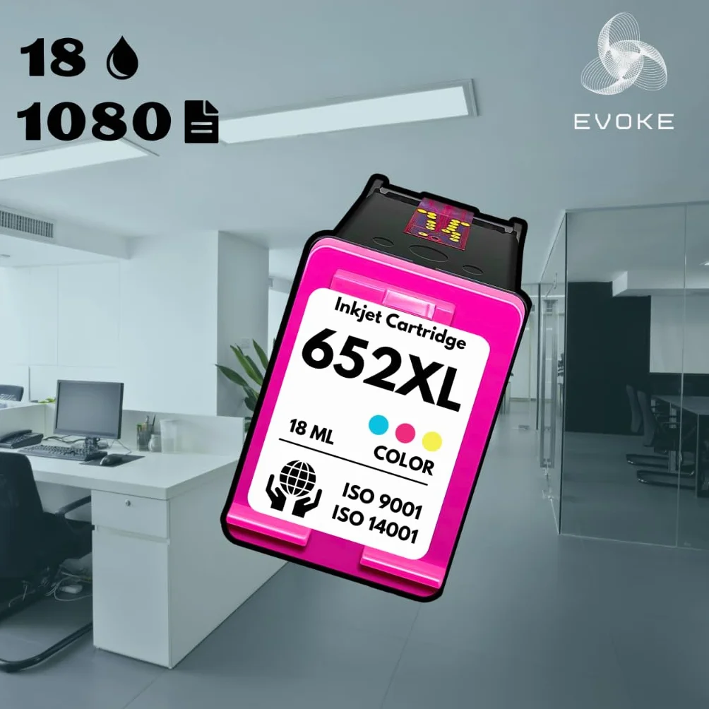 EVOKE 652 XL Zestaw tuszy kompatybilny z HP DeskJet 1115 2315 2135 3635 3785 3790 3835 4530 4535 (Zestaw Czarny + Trójkolorowy) 2280 Stron 38 ml