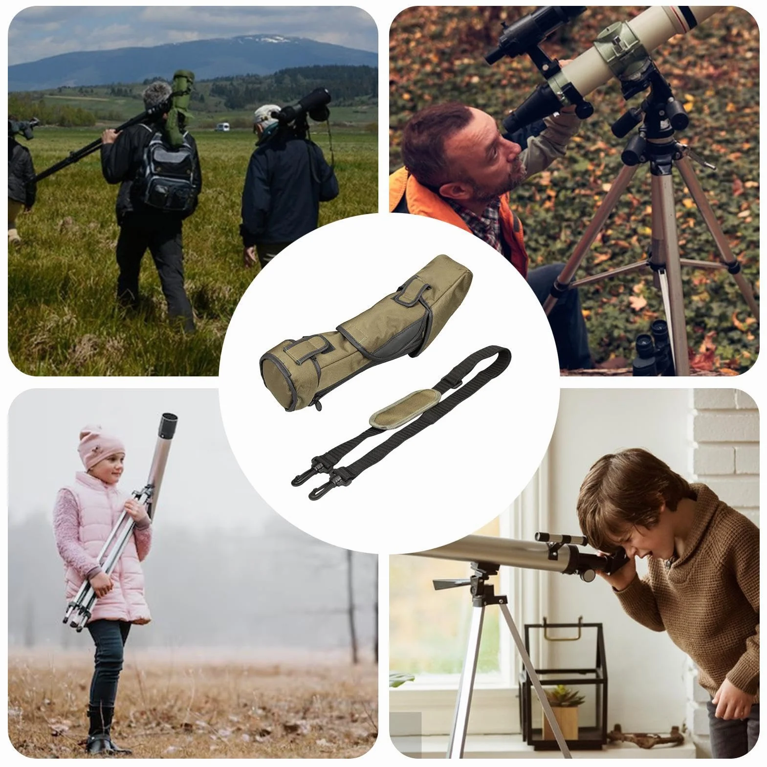 Etui na teleskop, wielofunkcyjna torba na lunetę z nylonowym teleskopem z regulowanym paskiem na ramię, Kaliber 80 mm, Refer to description, Uniseks