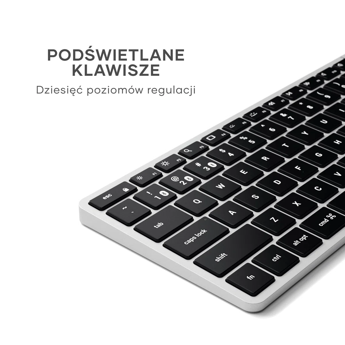 SATECHI klawiatura Bluetooth Slim X1, amerykański układ QWERTY, srebrna | Obsługa wielu urządzeń, aluminiowa obudowa, podświetlane klawisze i ładowanie przez USB-C