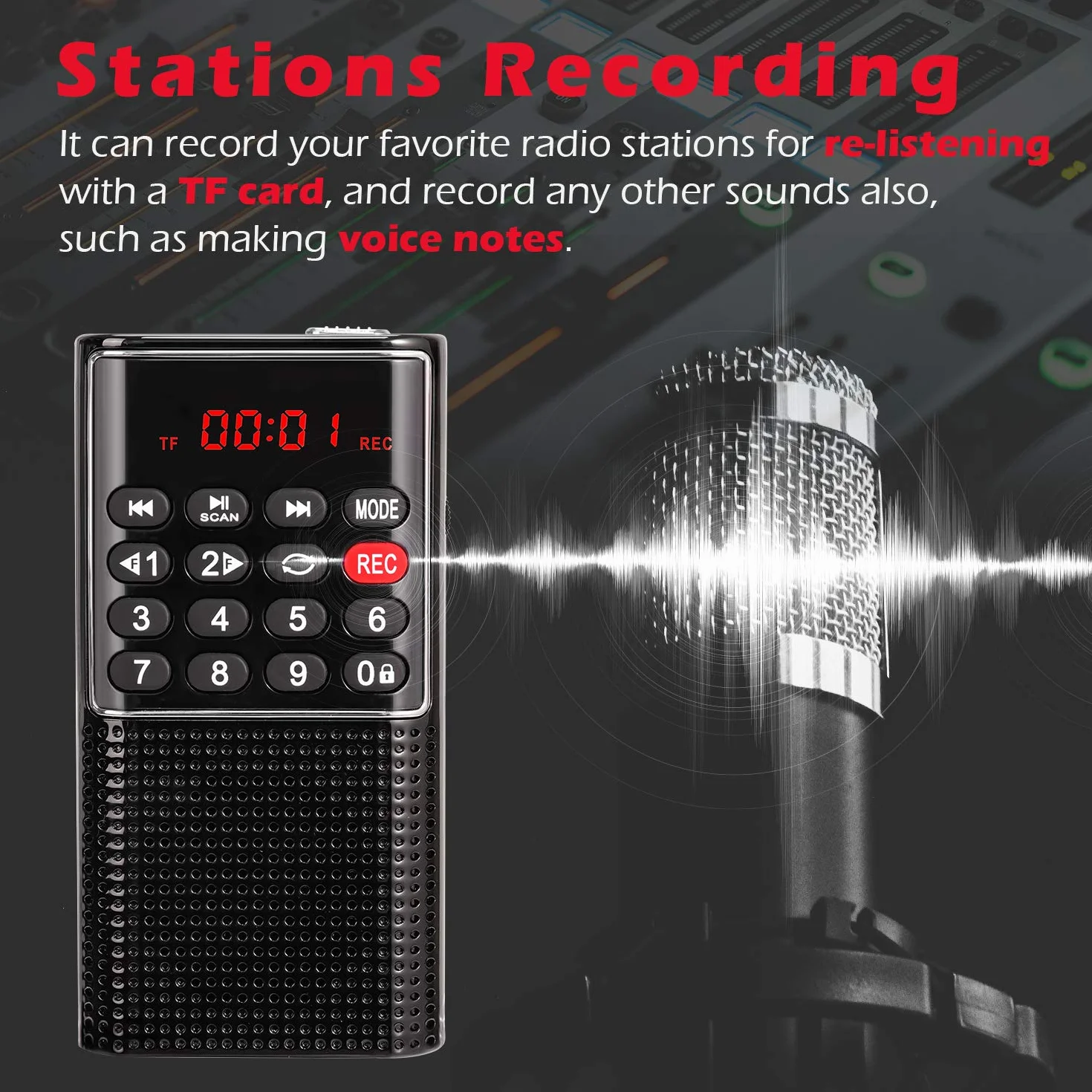PRUNUS J-328 Małe Przenośne Radio FM Z Funkcją Nagrywania, Obsługuje MP3 / TF/AUX