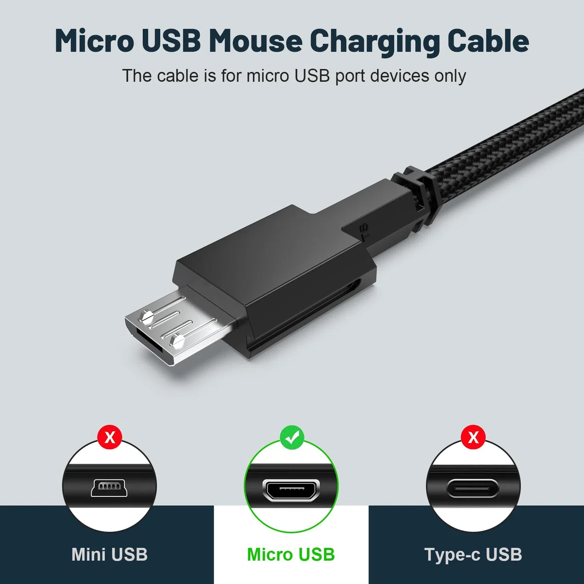 Wymienny kabel do ładowania 610 m, kompatybilny z myszą Alienware do gier, przewodowy/bezprzewodowy AW610M, 610 M, AW310M, pleciony nylonowy kabel do ładowania myszy AW610M, 2 m