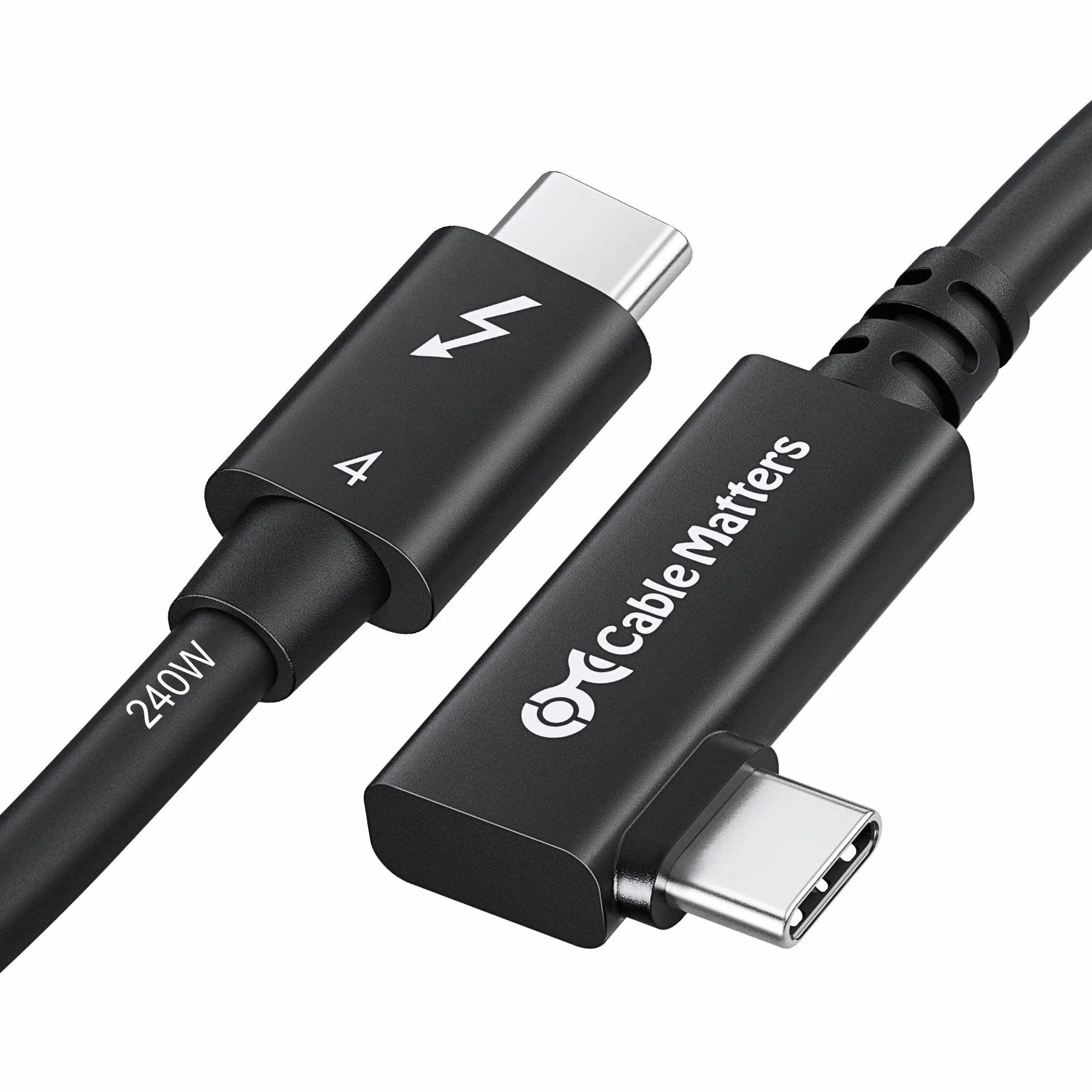 Cable Matters Kabel Thunderbolt 4 40 Gb/s, 0,8 m, wideo 8K i ładowaniem 240 W, 0,8 m, kabel Thunderbolt 4 90 stopni, kompatybilny z USB 4, Thunderbolt3/5 i USB-C