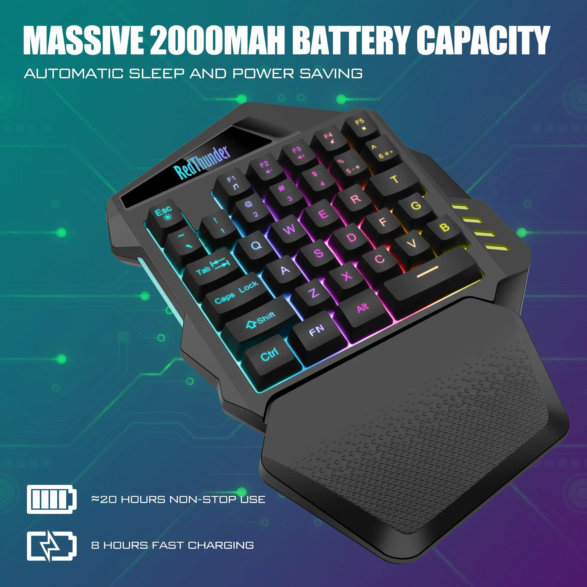 RedThunder G60 bezprzewodowa klawiatura do gier jednoręczna, akumulator 2000 mAh z podświetleniem RGB, klawiatura do gier Anti-ghosting 35 klawiszy + ergonomiczna do komputerów Mac PS5 Xbox One Gamer.