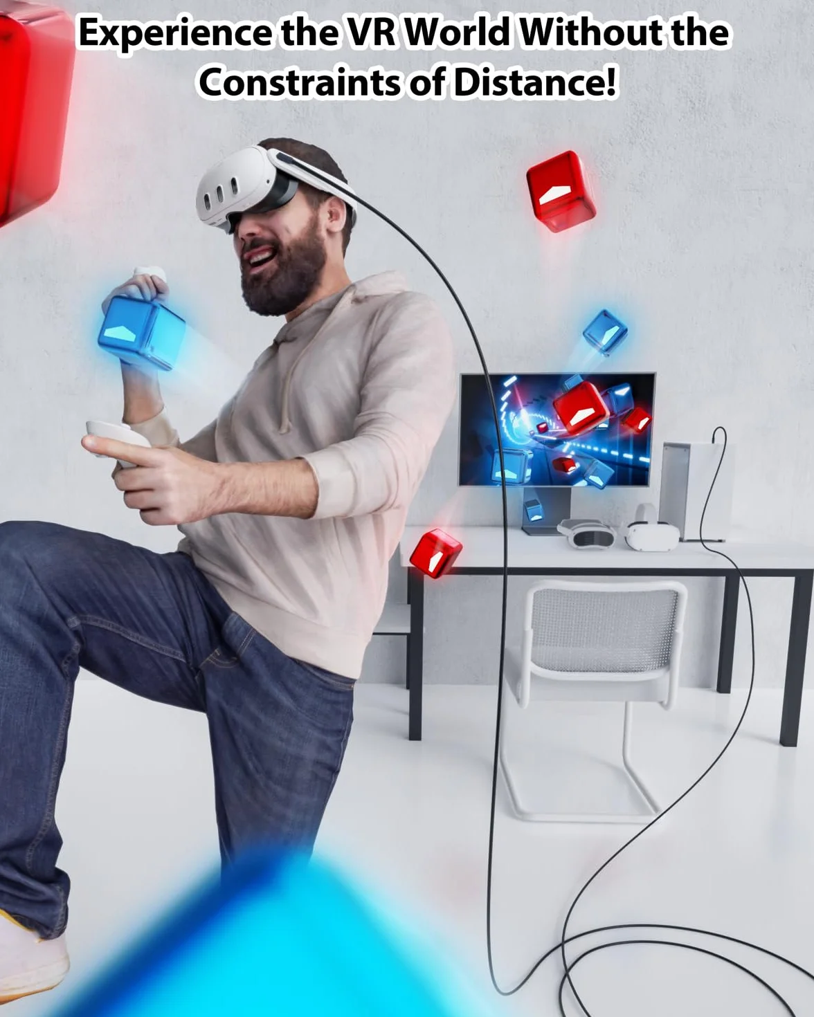 Kabel łączący 5 m do Meta/Oculus Quest2/Pro, PICO 4, PC/Steam VR, szybkie ładowanie USB 3.0