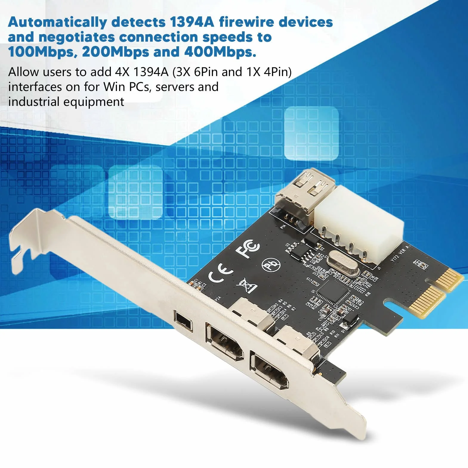 Karta Firewire High Speed ​​PCIE 1X do 1394A 2,5 Gb/s, 4 Porty Kontrolera IEEE 1394 PCI Express (3 X 6 Pin i 1 X 4 Pin), Adapter Firewire 1394a dla 7/8, dla Server